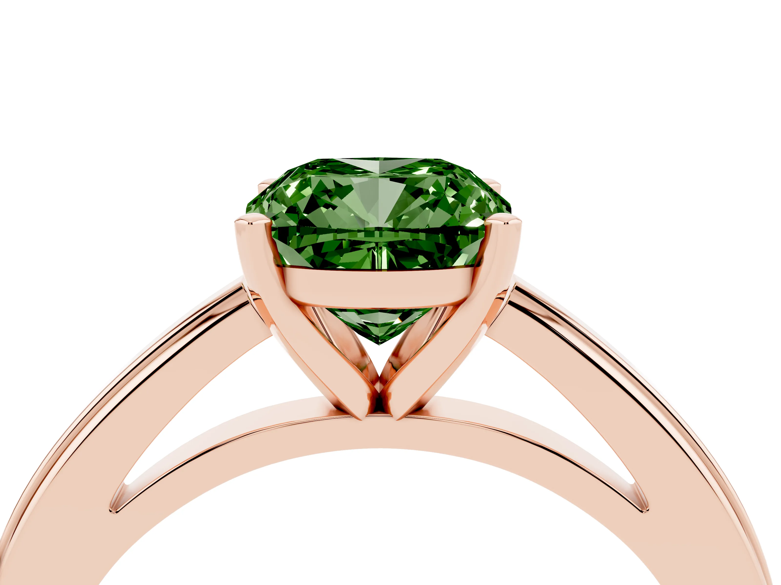 Fancy Green Cushion Cut Diamond Solitaire Ring Set in Rose gold with Prong Setting and Classic Band