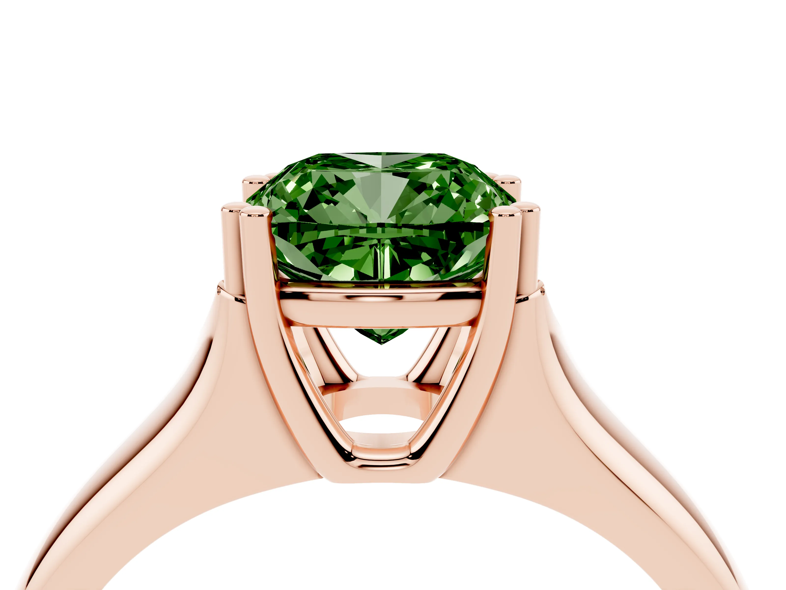 Fancy Green Cushion Cut Diamond Solitaire Ring Set in Rose gold with Wide Band and Prong Setting