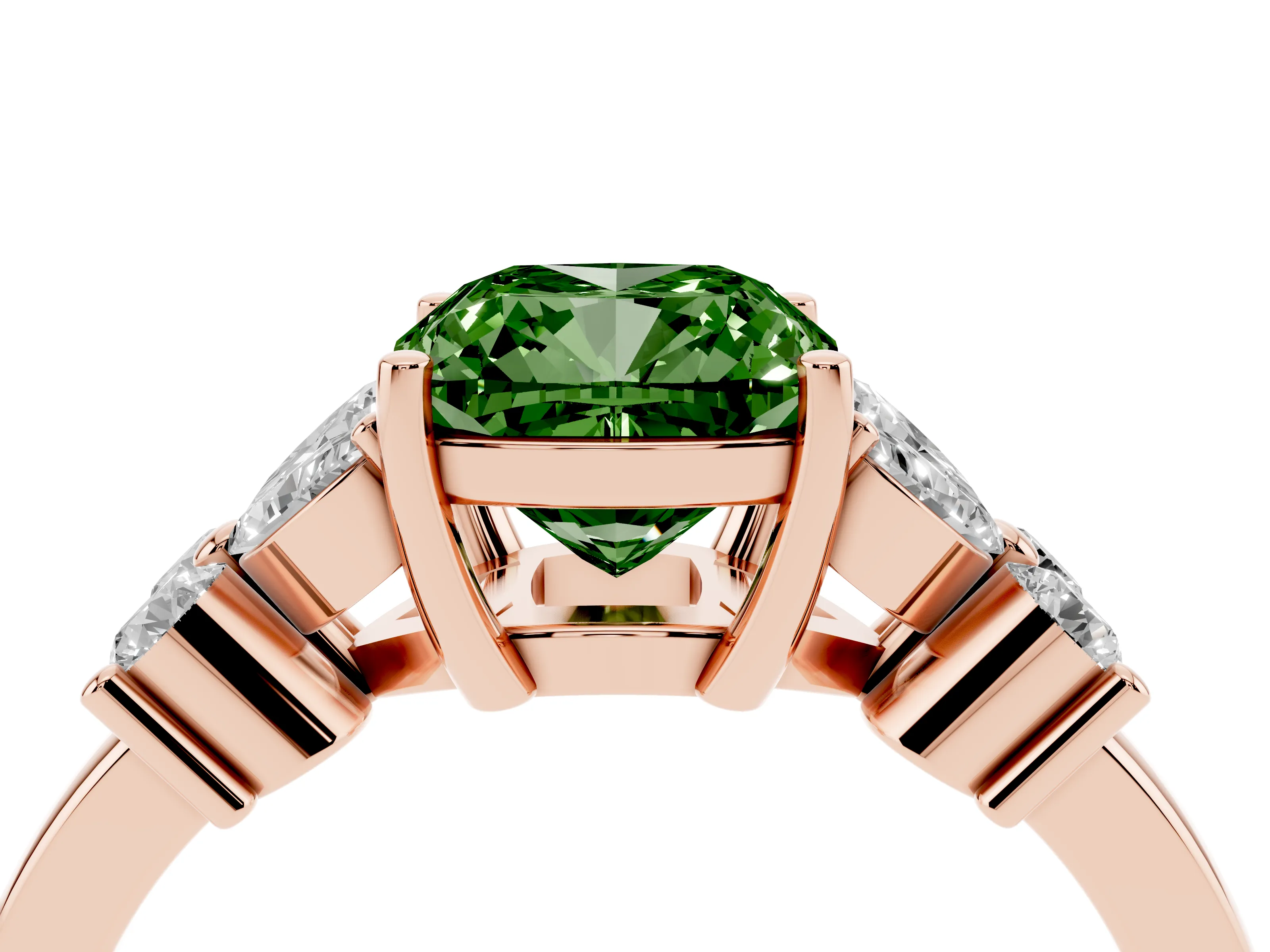Fancy Green Cushion Cut Diamond Floral Cluster Ring Set in Rose gold with Marquise Petals and Prong Setting