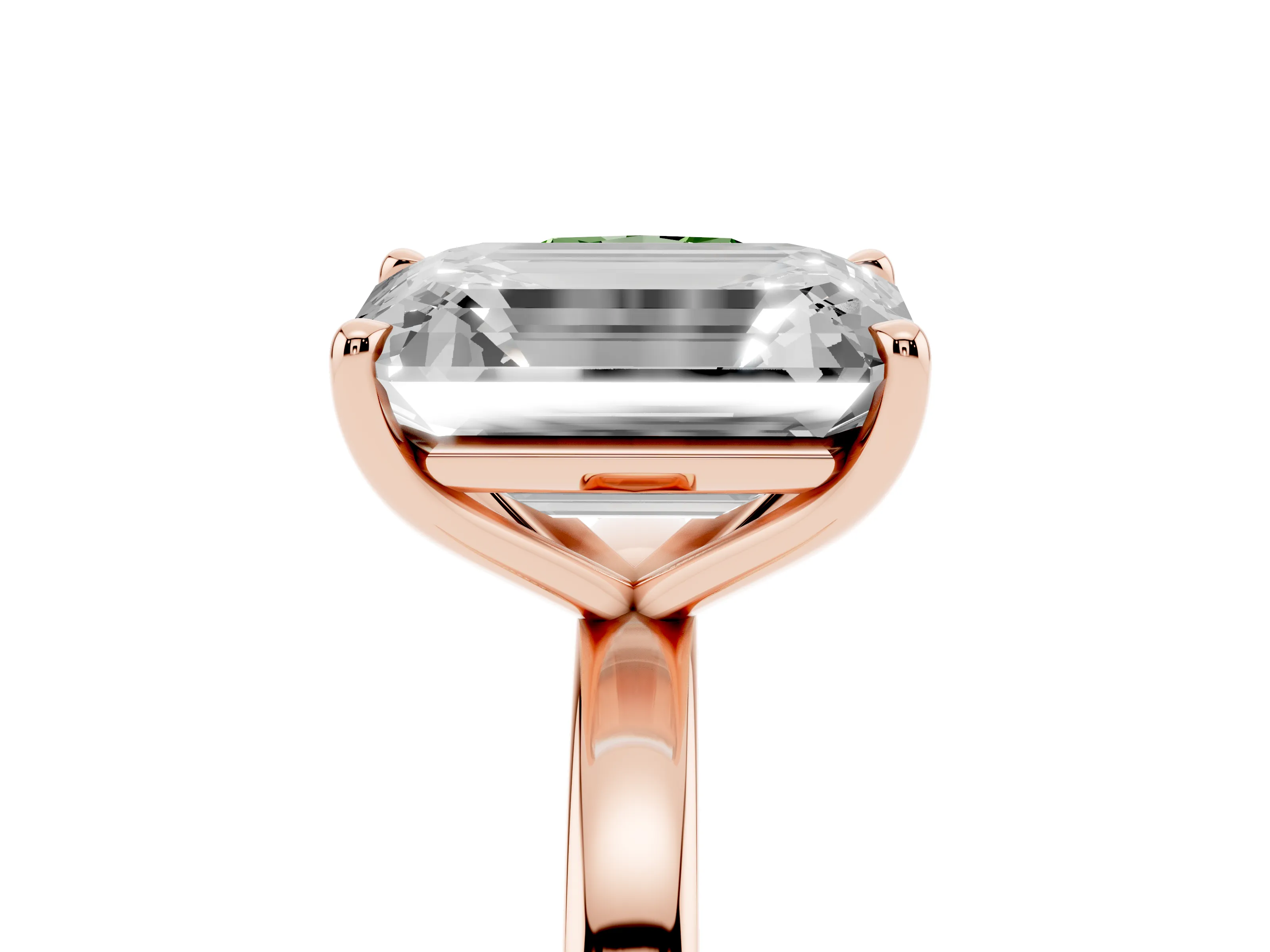 Fancy Green Cushion Cut and Emerald Cut Toi Moi Ring Set in Rose gold with Prong Setting