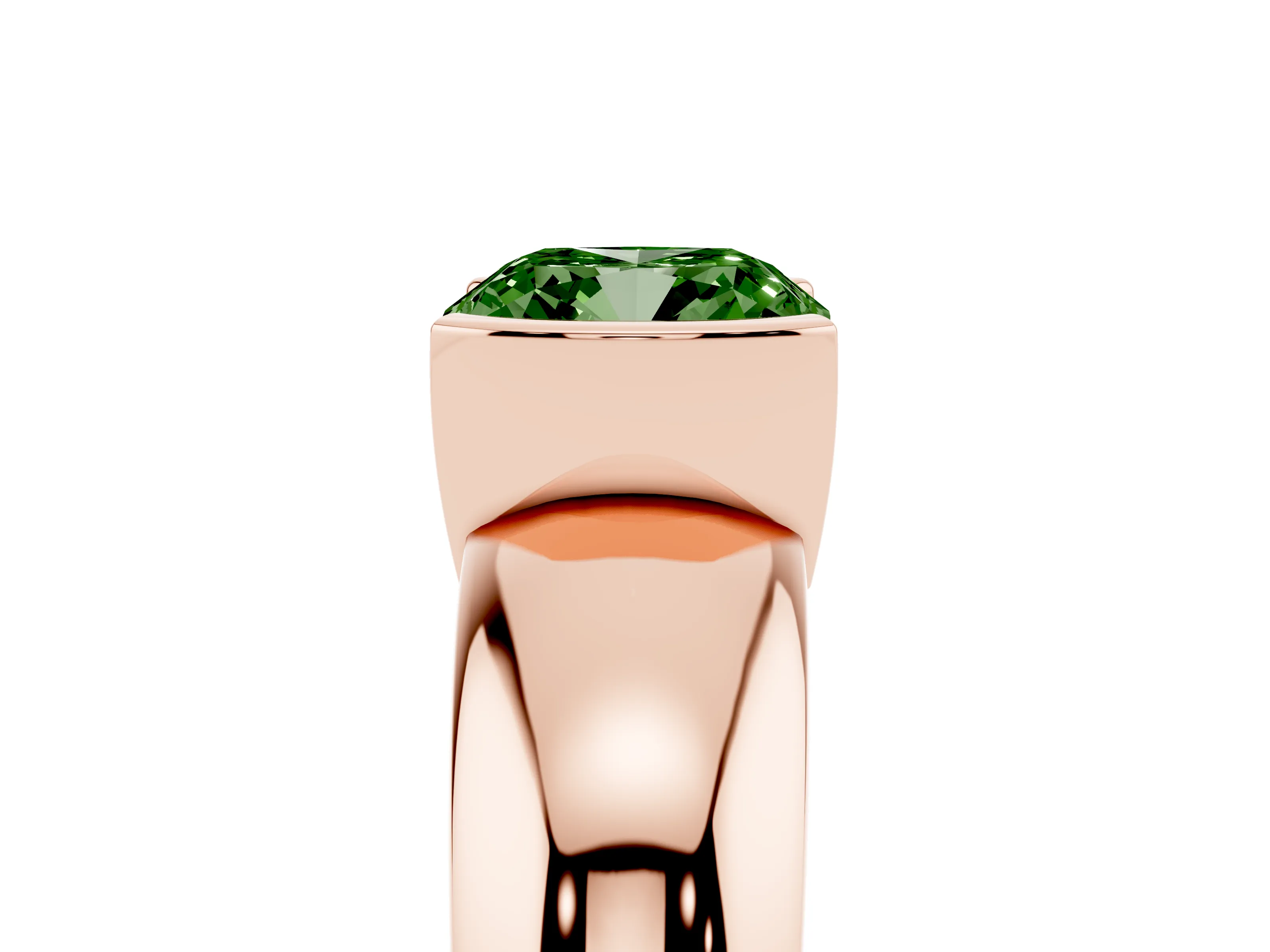 Fancy Green Cushion Cut Diamond Solitaire Tension Set Ring Set in Rose gold with Wide Band