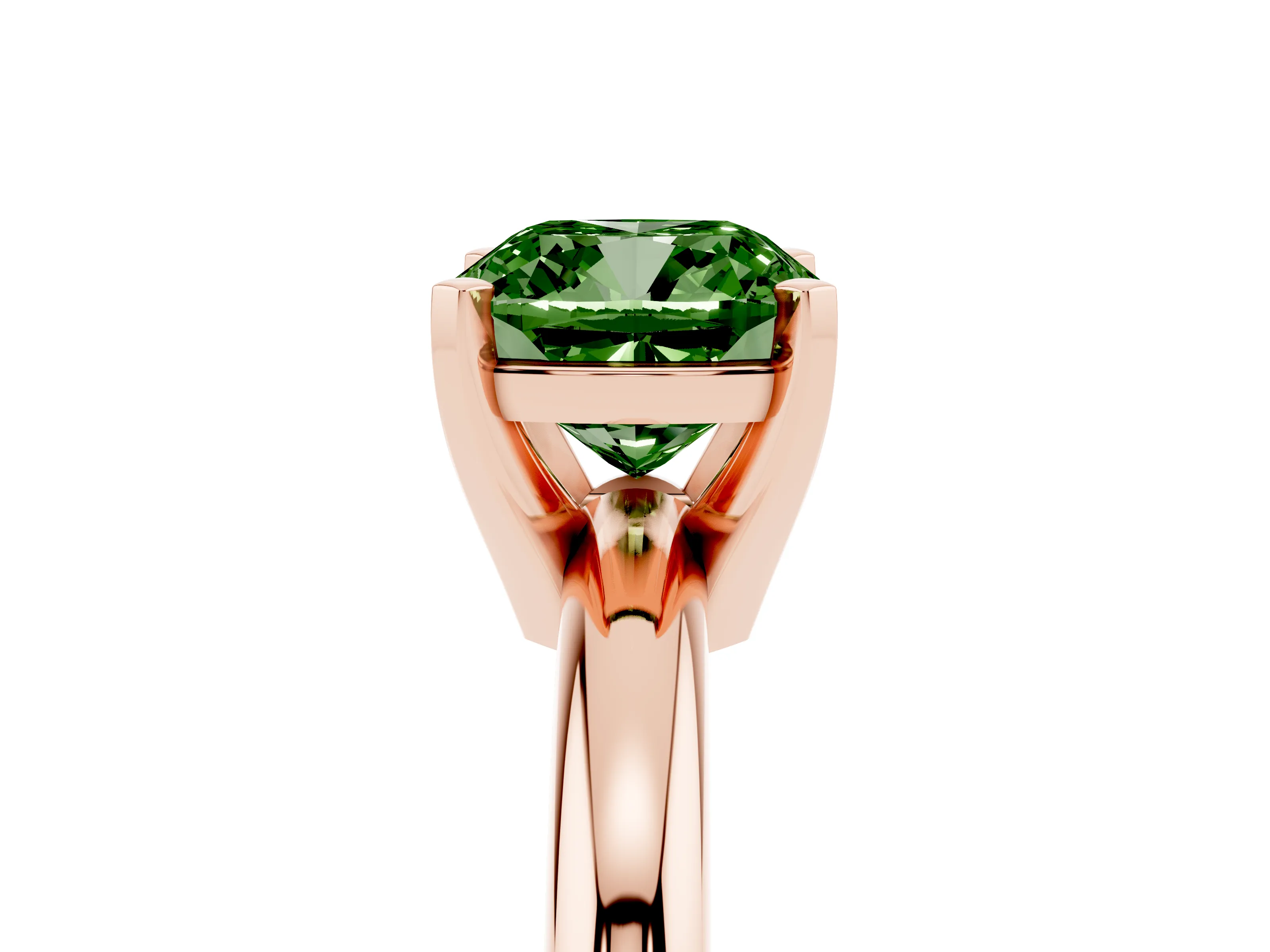 Fancy Green Cushion Cut Diamond Solitaire Engagement Ring Set in Rose gold with Round Band and Prong Setting