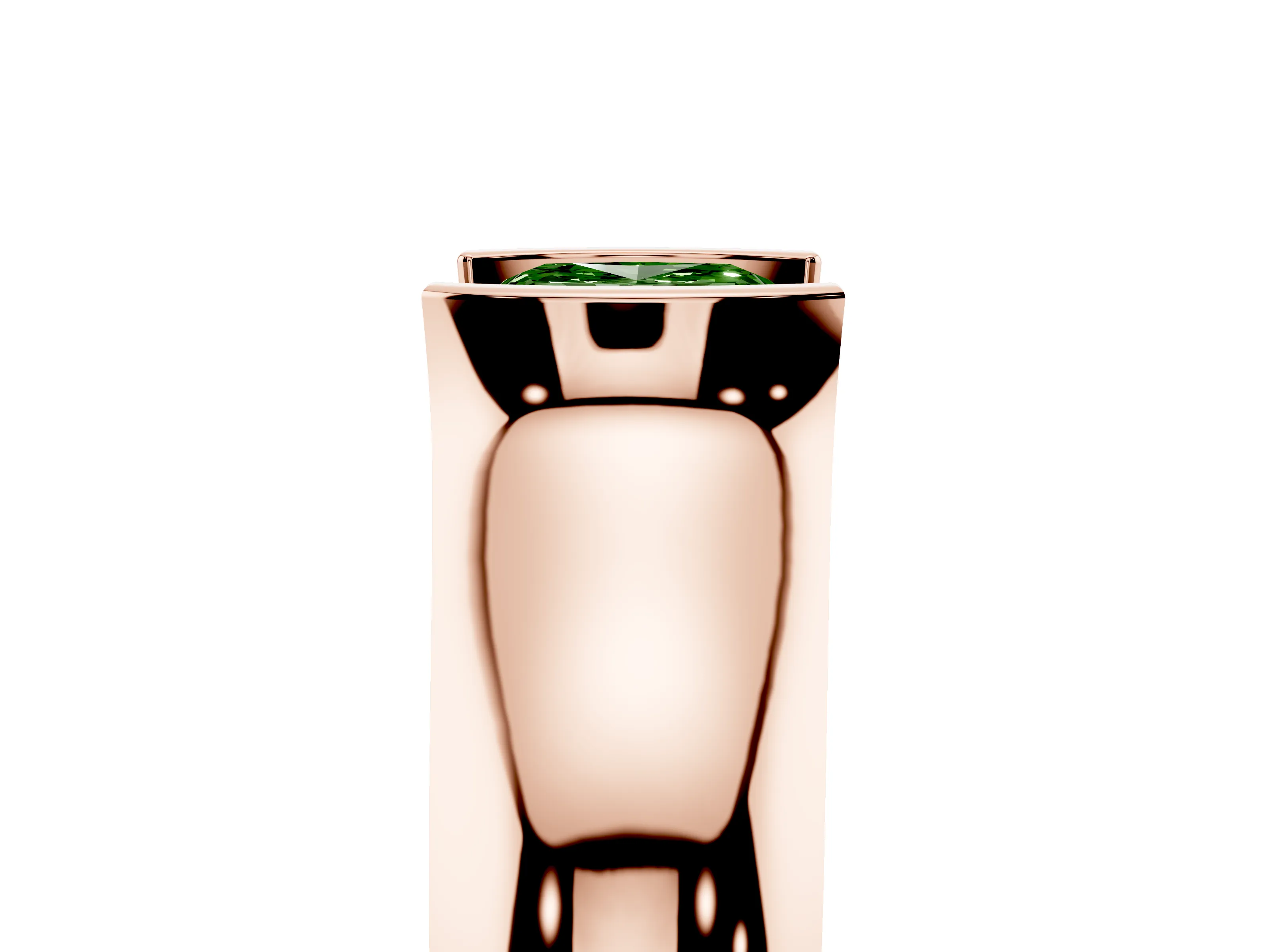 Fancy Green Cushion Cut Diamond Bezel Solitaire Ring Set in Rose gold with Wide Band