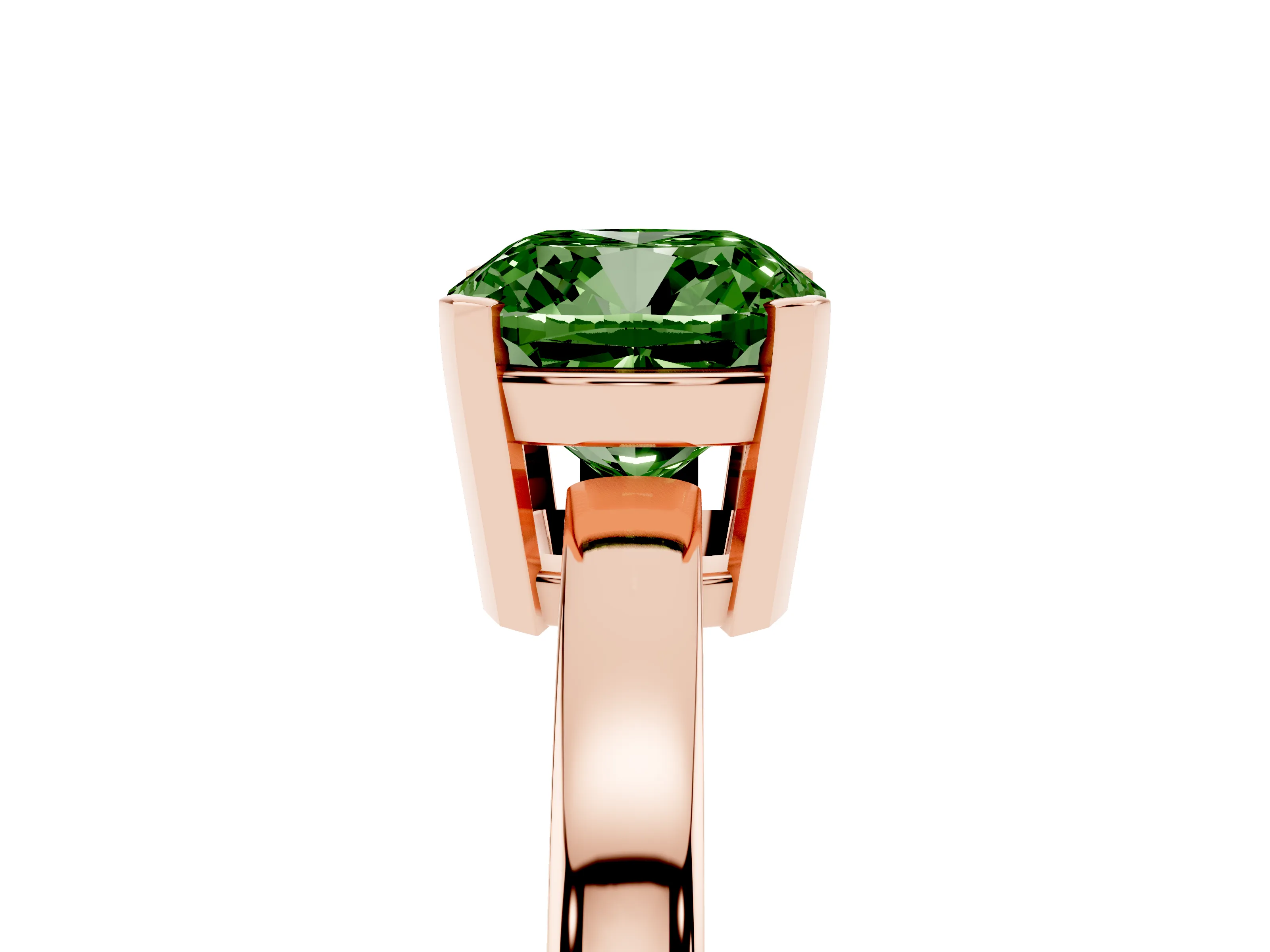 Fancy Green Cushion Cut Diamond Solitaire Ring Set in Rose gold with Prong Head and Smooth Polished Band