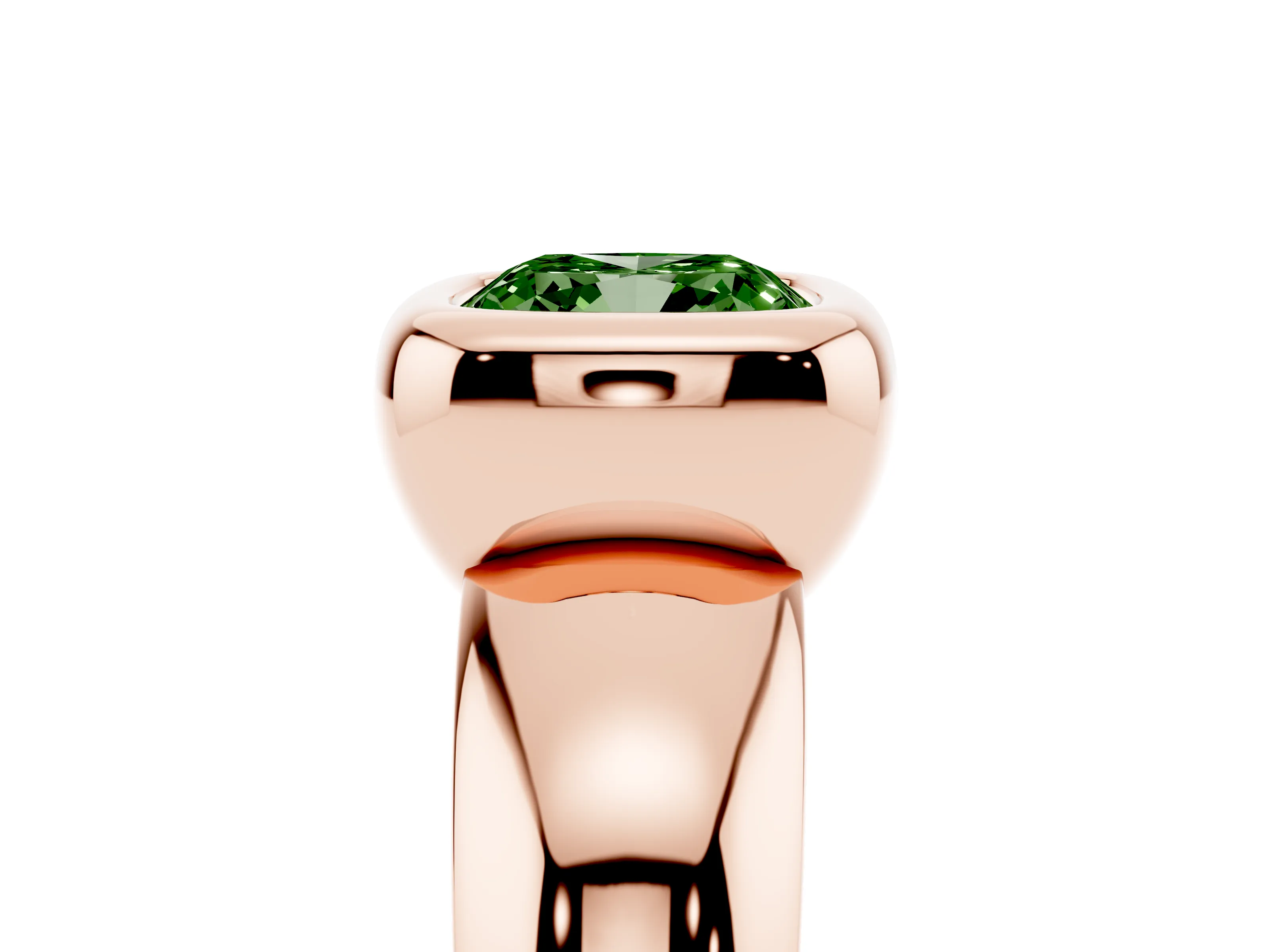 Fancy Green Bezel Set Cushion Cut Diamond Solitaire Ring Set in Rose gold with Wide Band