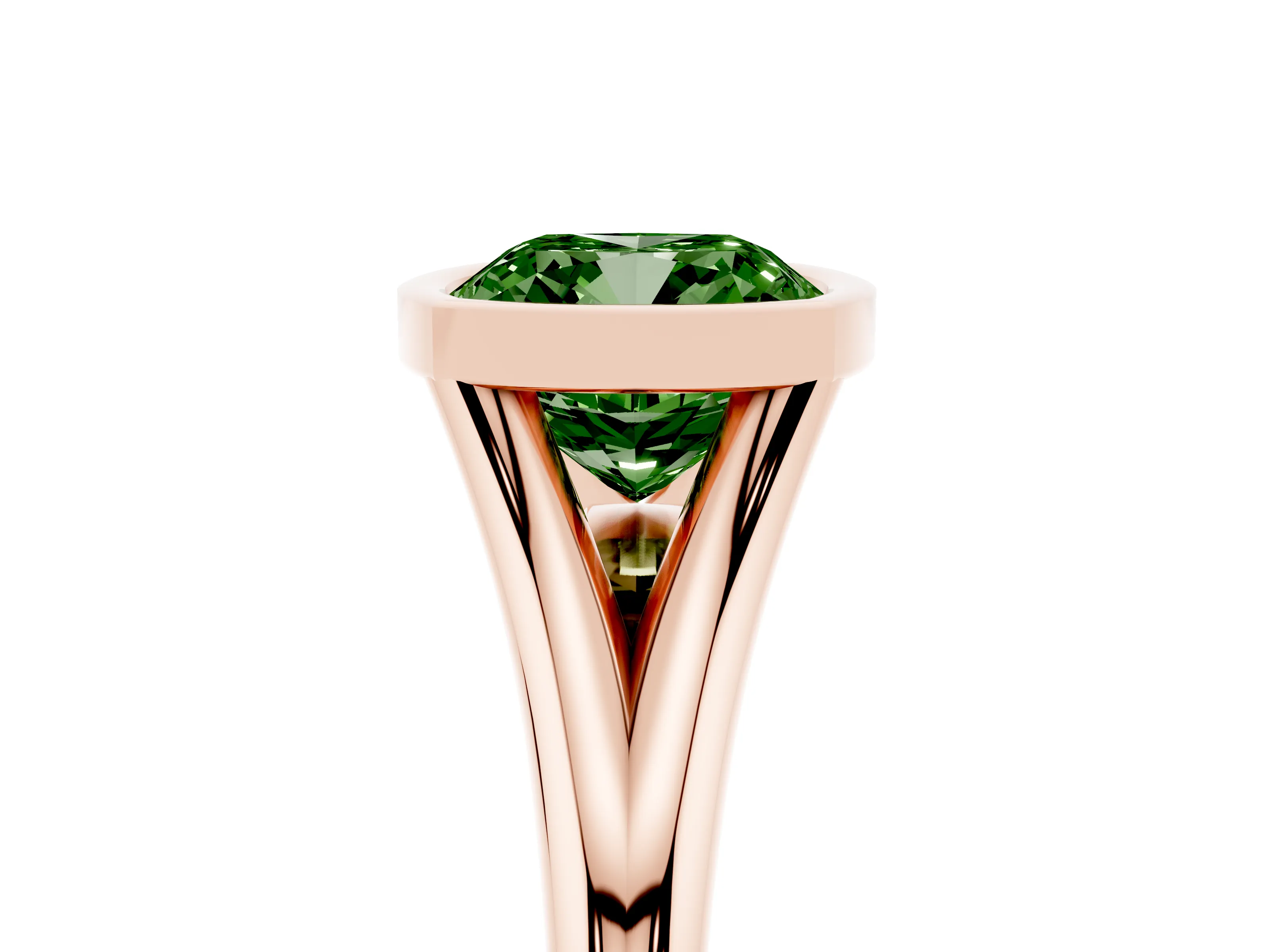 Fancy Green Bezel Set Cushion Cut Diamond Solitaire Ring Set in Rose gold with Tapered Band