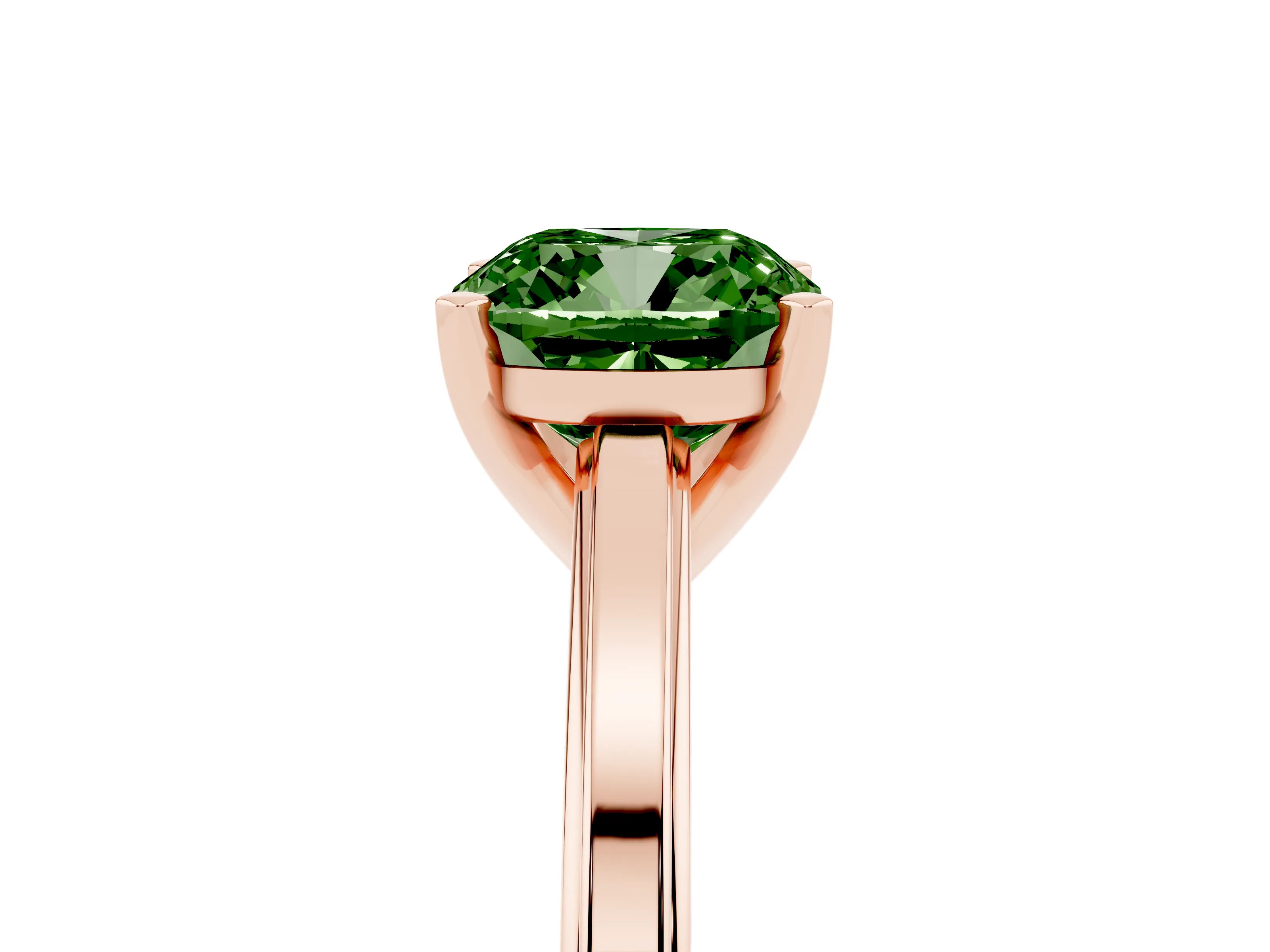 Fancy Green Cushion Cut Diamond Solitaire Ring Set in Rose gold with Prong Setting and Classic Band