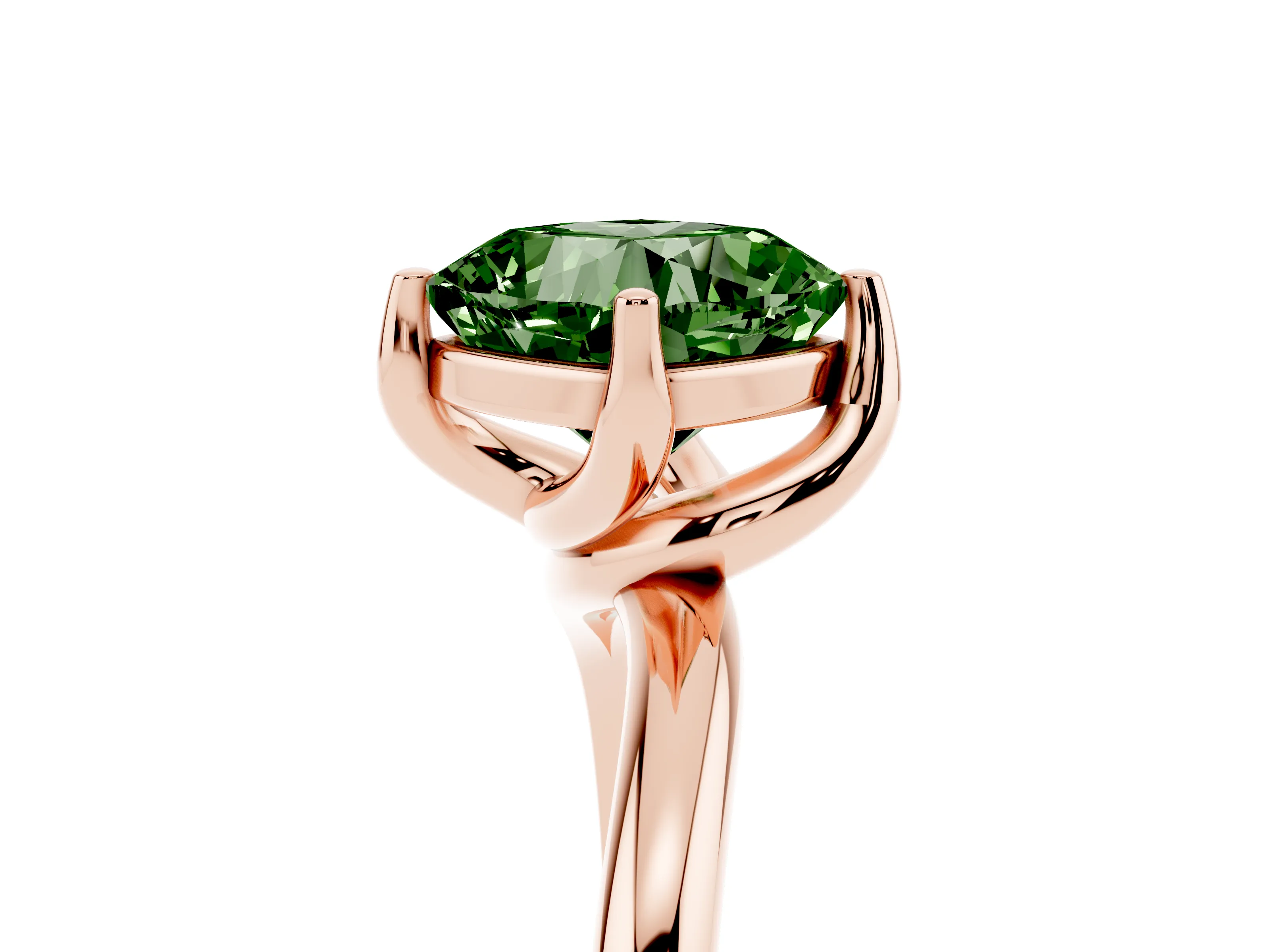 Fancy Green Cushion Cut Diamond Solitaire Engagement Ring Set in Rose gold with Classic Plain Band