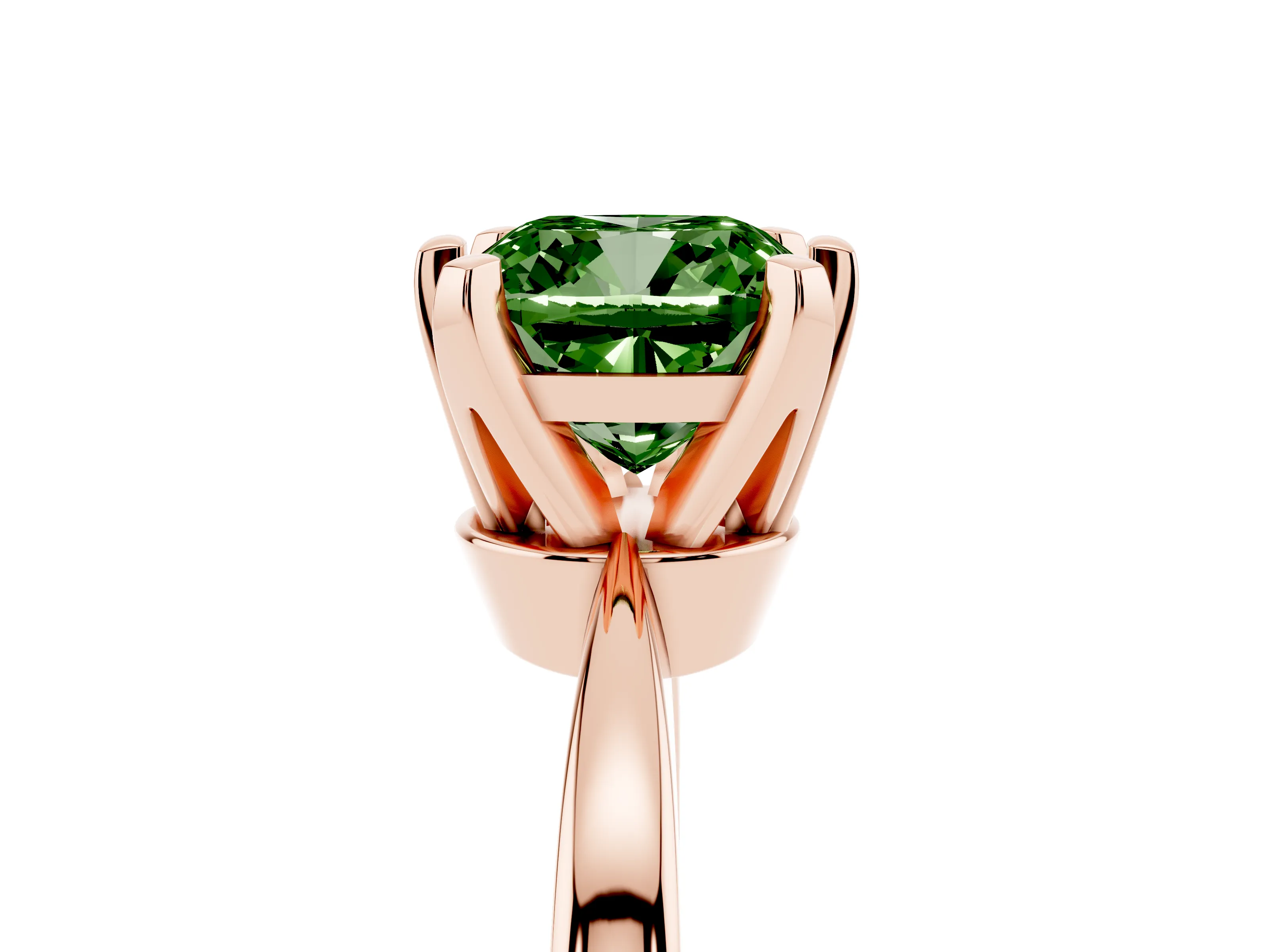 Fancy Green Cushion Cut Diamond Solitaire Engagement Ring Set in Rose gold with Slim Tapered Solitaire Band