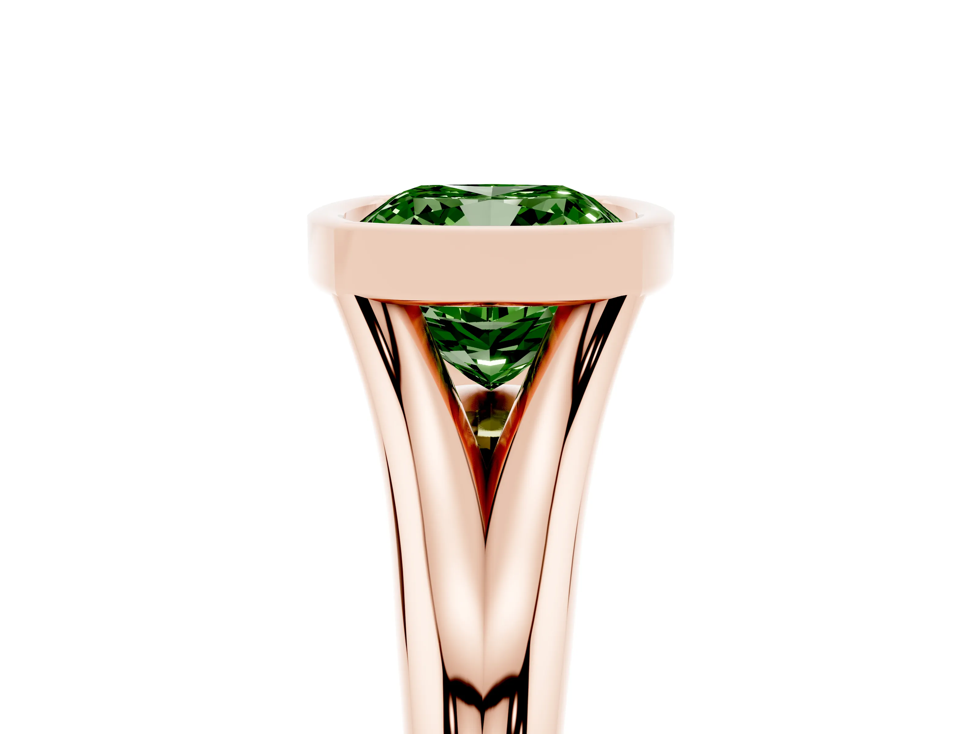 Fancy Green Bezel Set Cushion Cut Diamond Solitaire Ring Set in Rose gold with Smooth Band