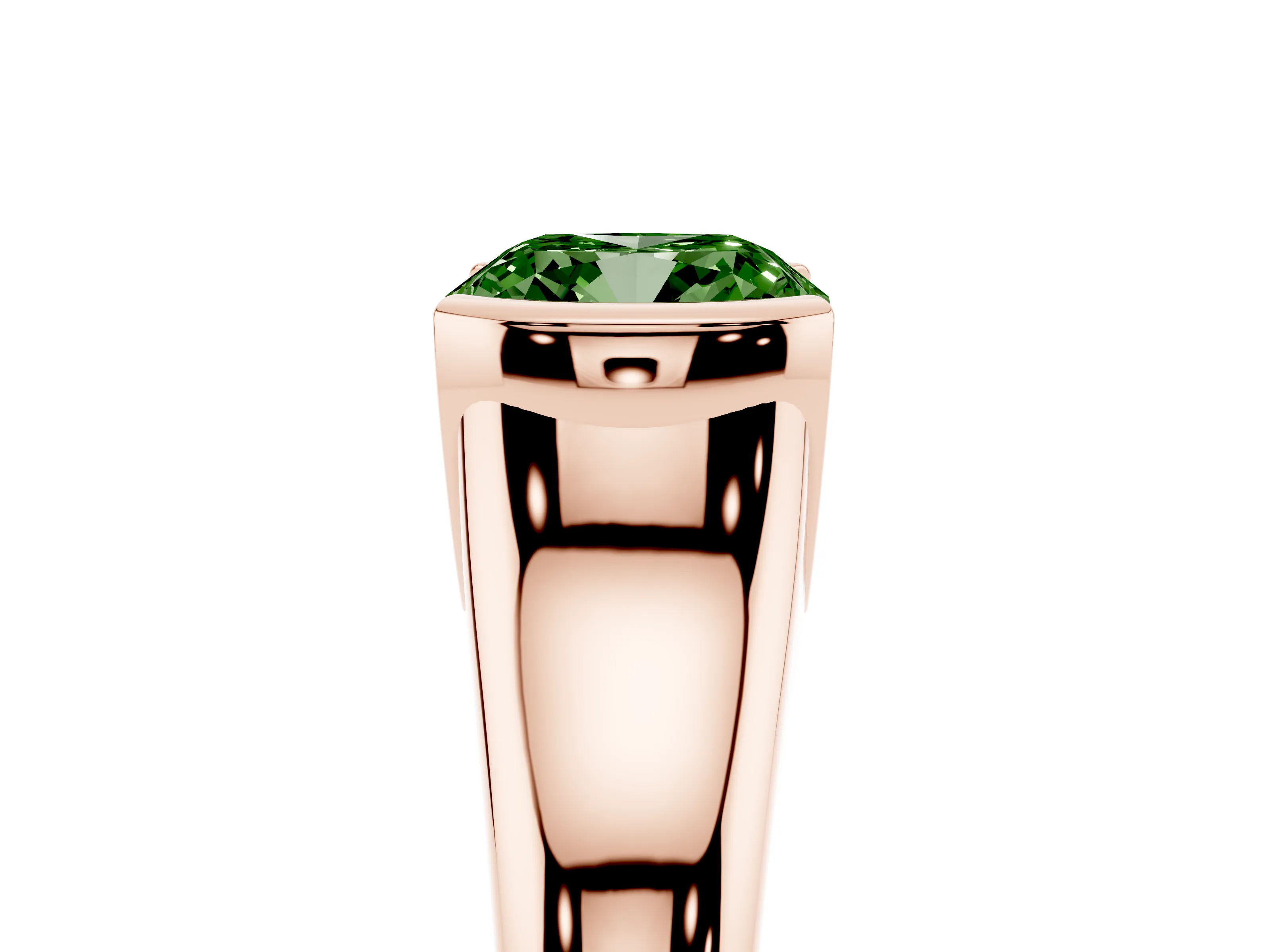 Fancy Green Cushion Cut Diamond Solitaire Tension Set Ring Set in Rose gold with Split Shank Band