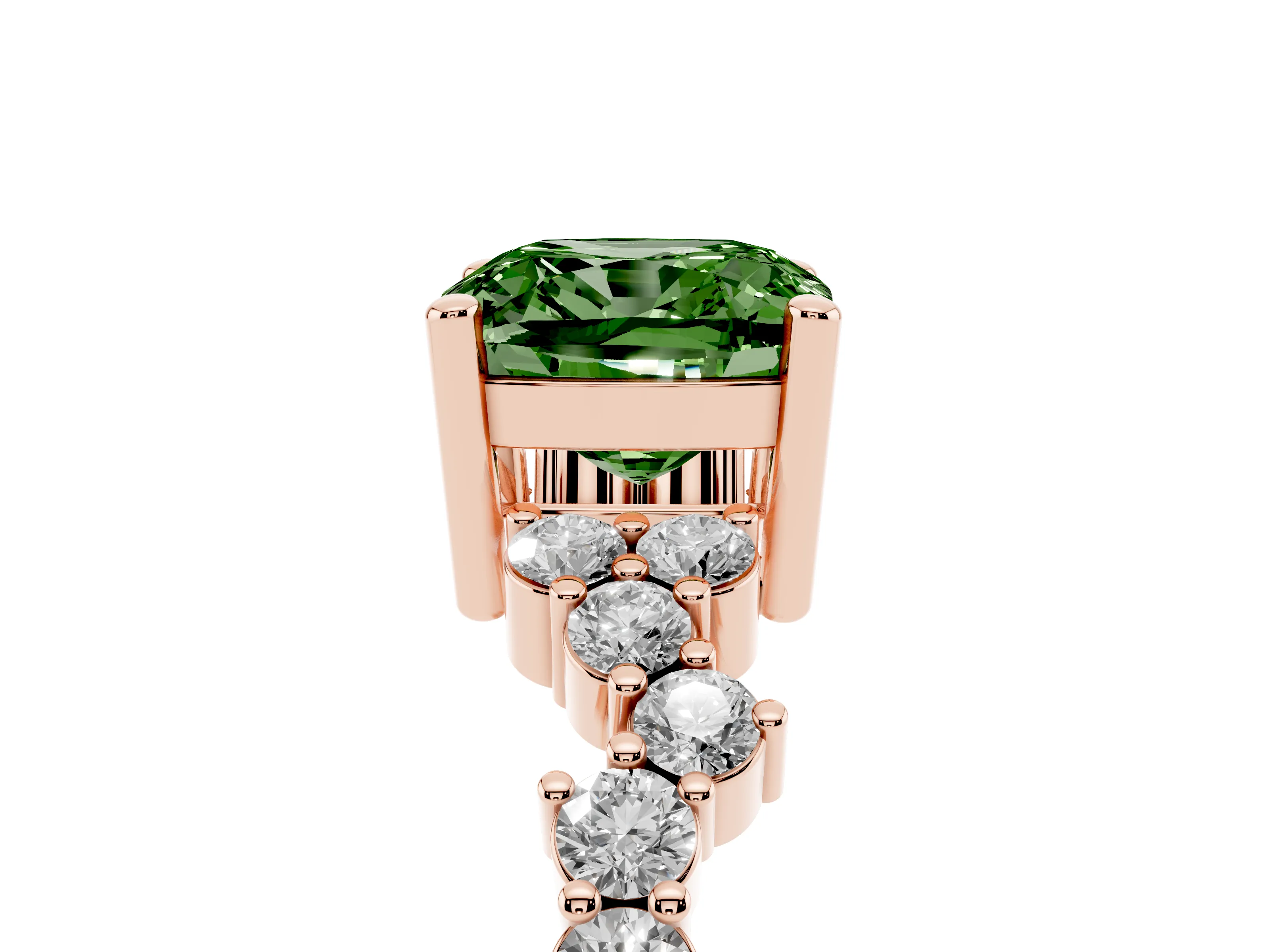 Fancy Green Cushion Cut Diamond Ring Set in Rose gold with Scattered Round Accents