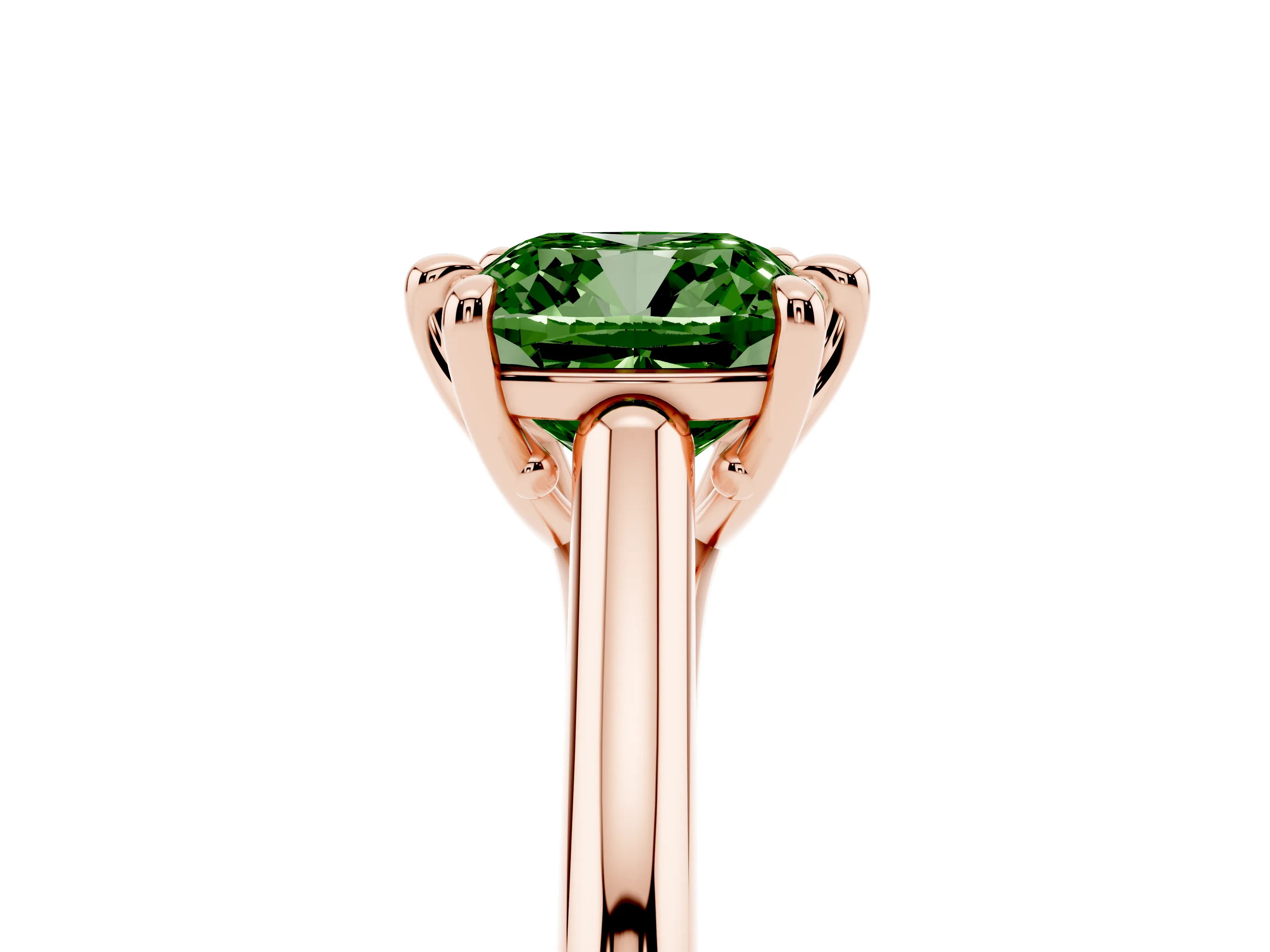 Fancy Green Cushion Cut Diamond Solitaire Engagement Ring Set in Rose gold with Prong Setting and Plain Classic Band