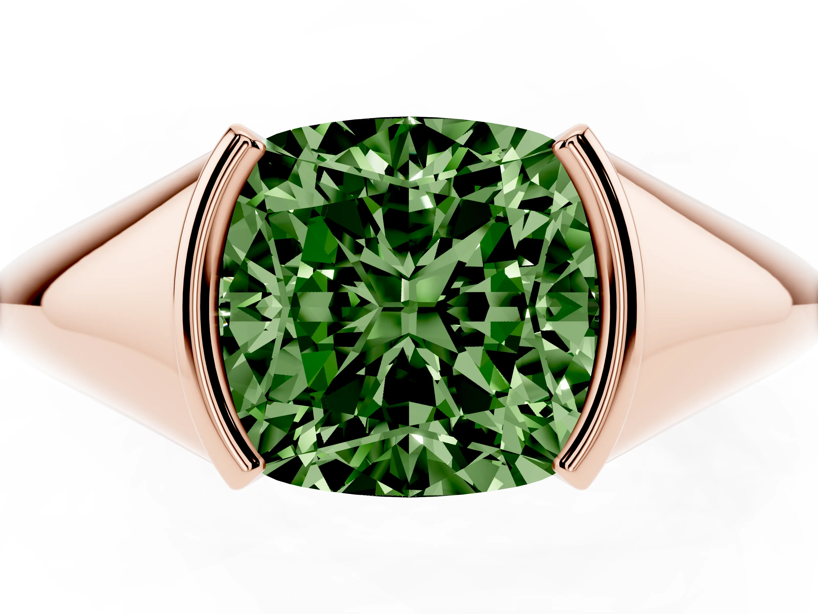 Fancy Green Cushion Cut Diamond Solitaire Tension Set Ring Set in Rose gold