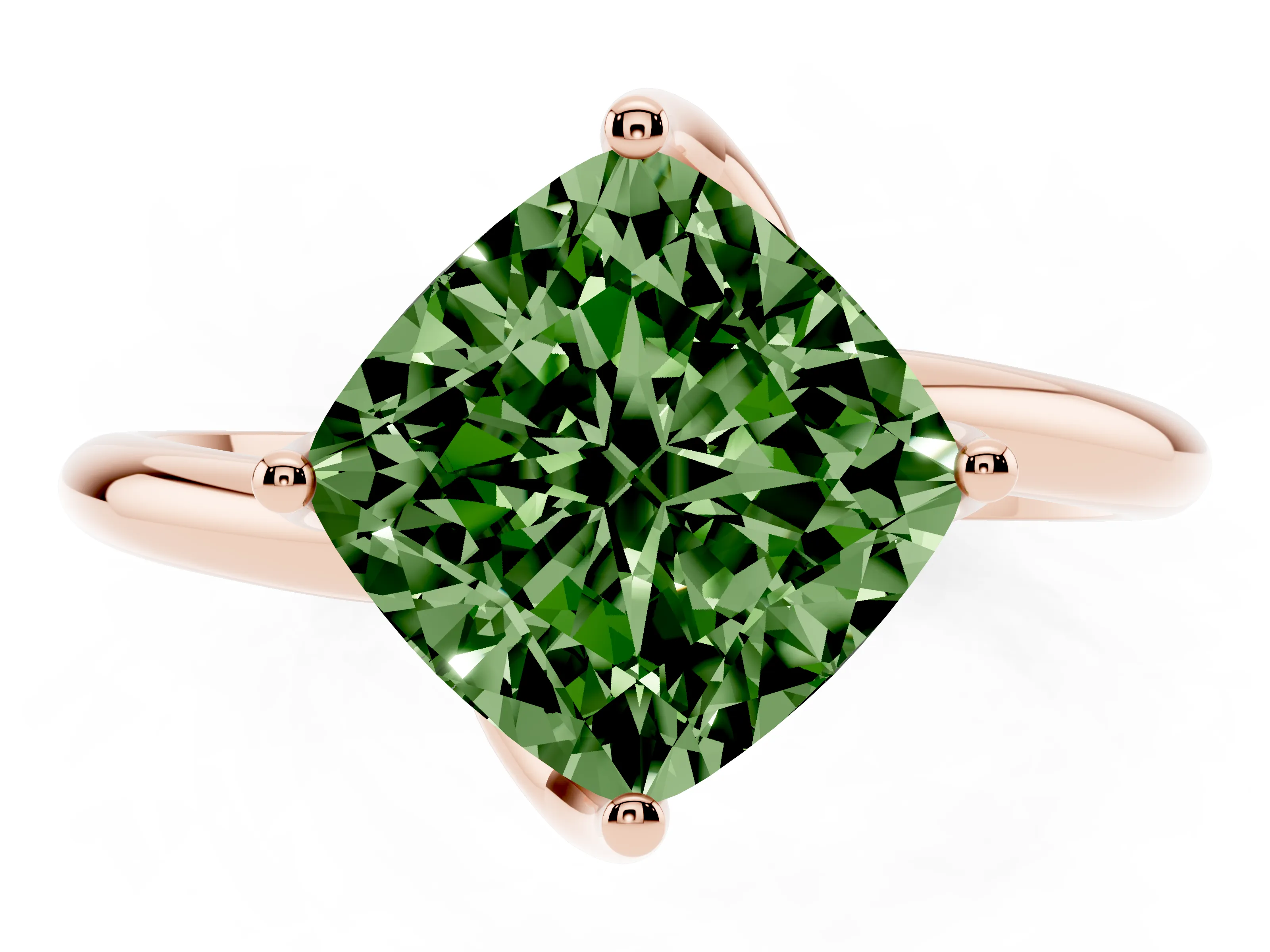 Fancy Green Cushion Cut Diamond Solitaire Engagement Ring Set in Rose gold with Classic Plain Band