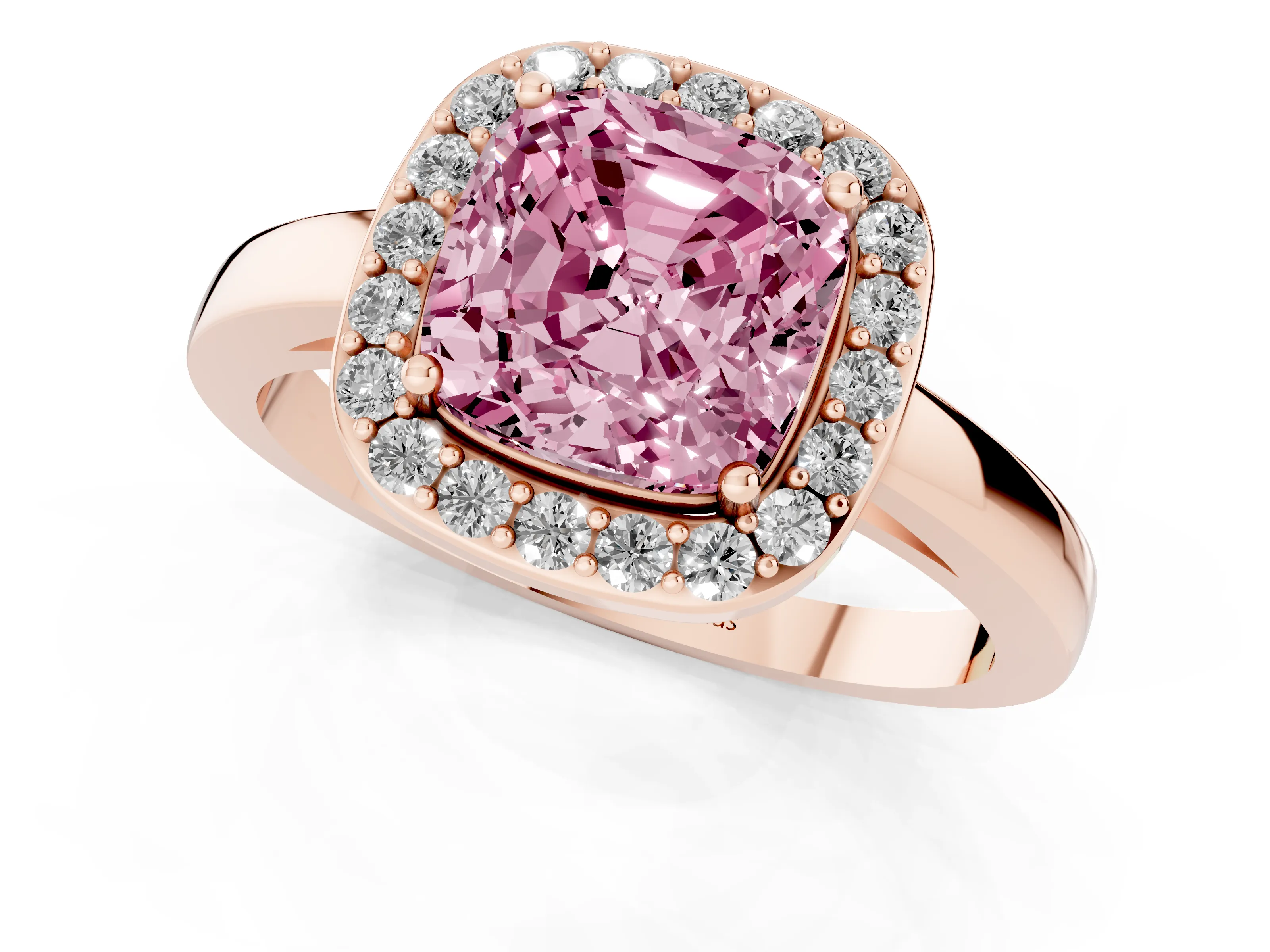 Fancy Pink Cushion Cut Diamond Halo Ring Set in Rose gold with Solitaire Band and Prong Setting