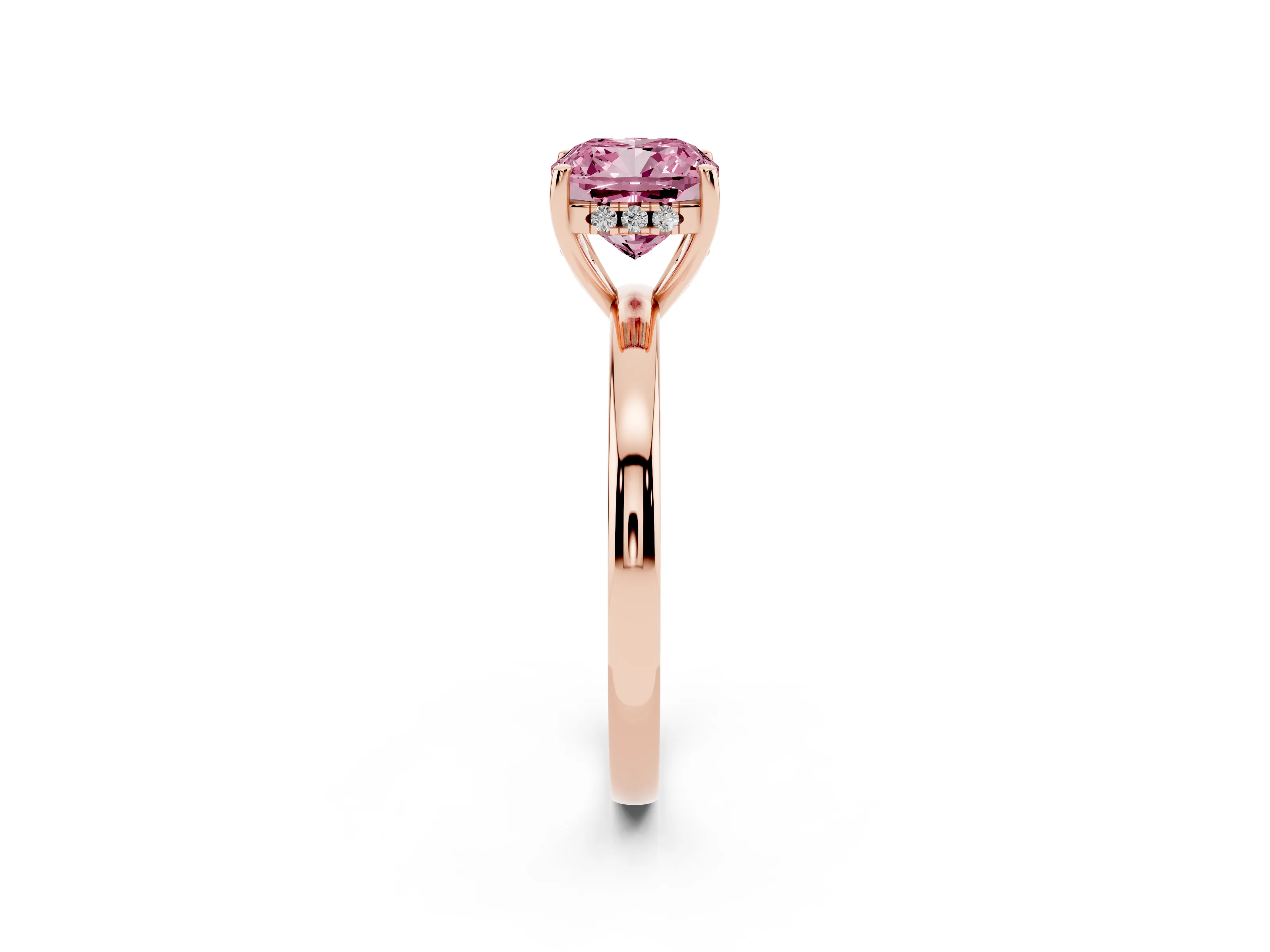 Fancy Pink Cushion Cut Diamond Solitaire Ring Set in Rose gold with Plain Band and Prong Setting
