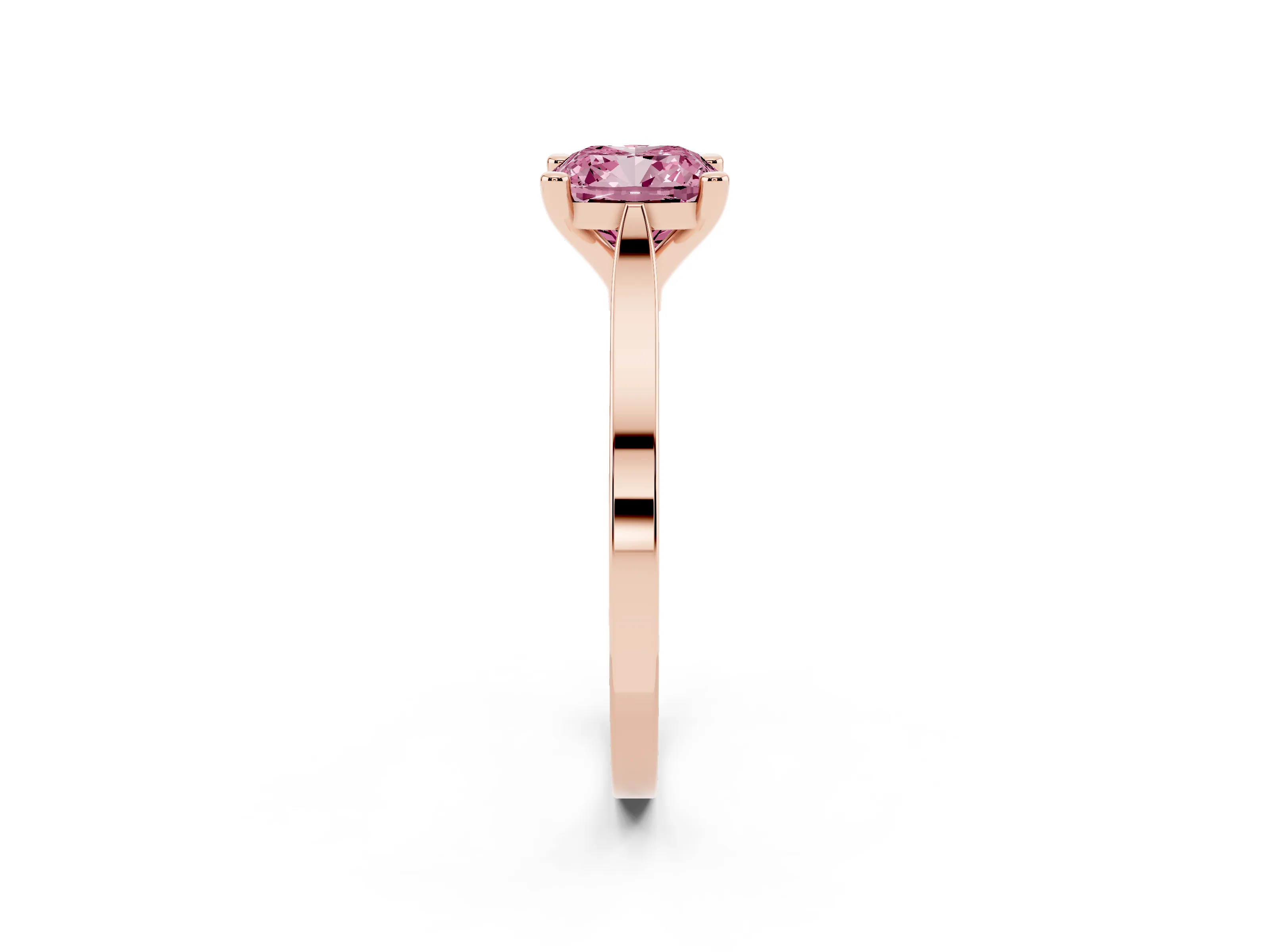 Fancy Pink Cushion Cut Diamond Solitaire Ring Set in Rose gold with Prong Setting and Tapered Band