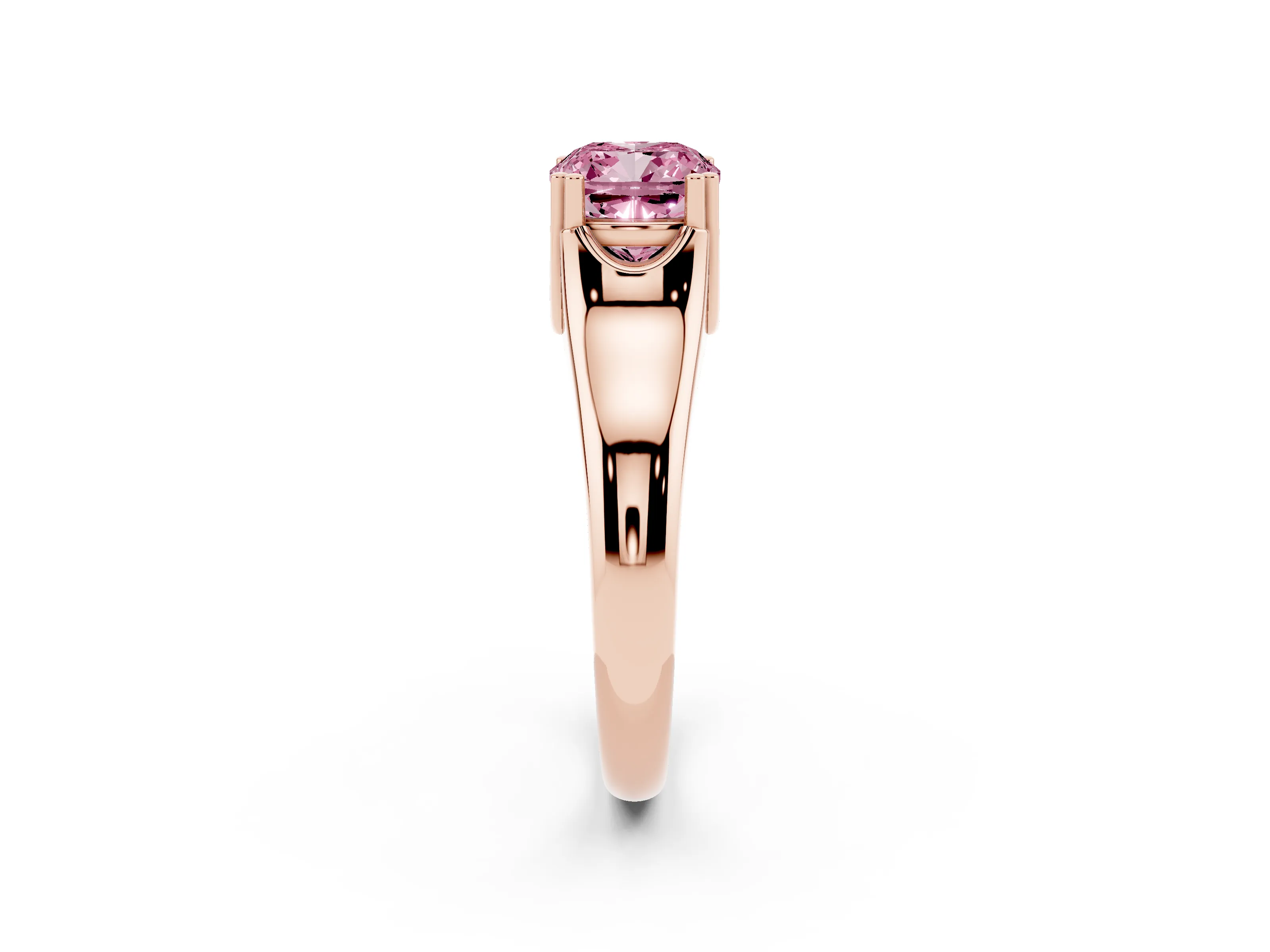 Fancy Pink Cushion Cut Diamond Solitaire Ring Set in Rose gold with Wide Band and Prong Setting