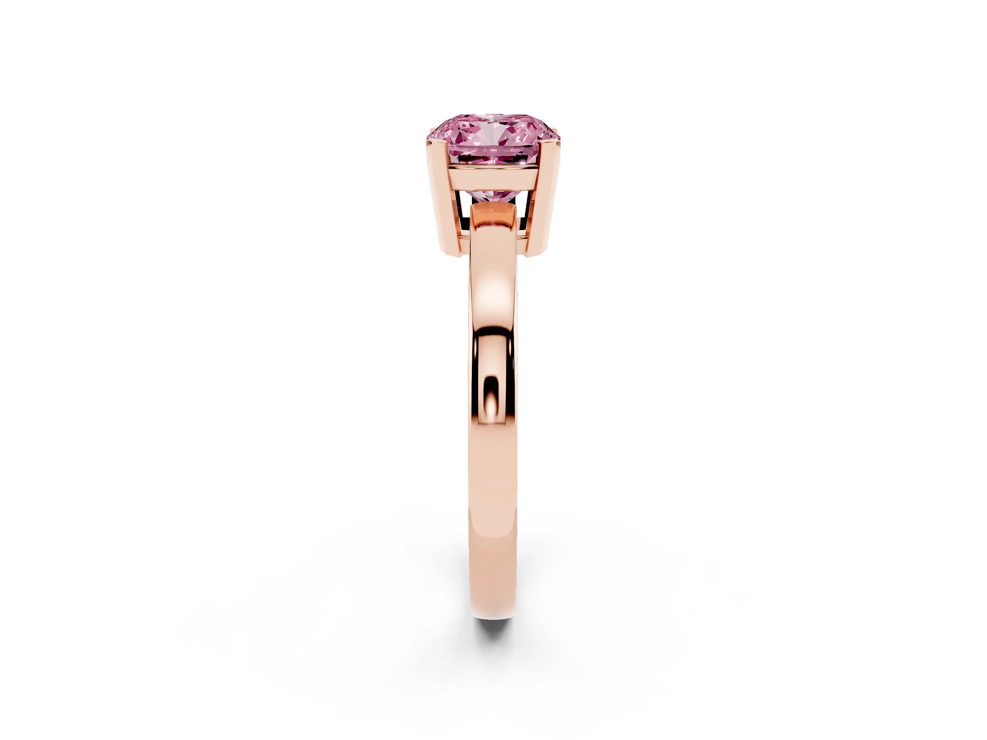 Fancy Pink Cushion Cut Diamond Solitaire Ring Set in Rose gold with Prong Head and Smooth Polished Band