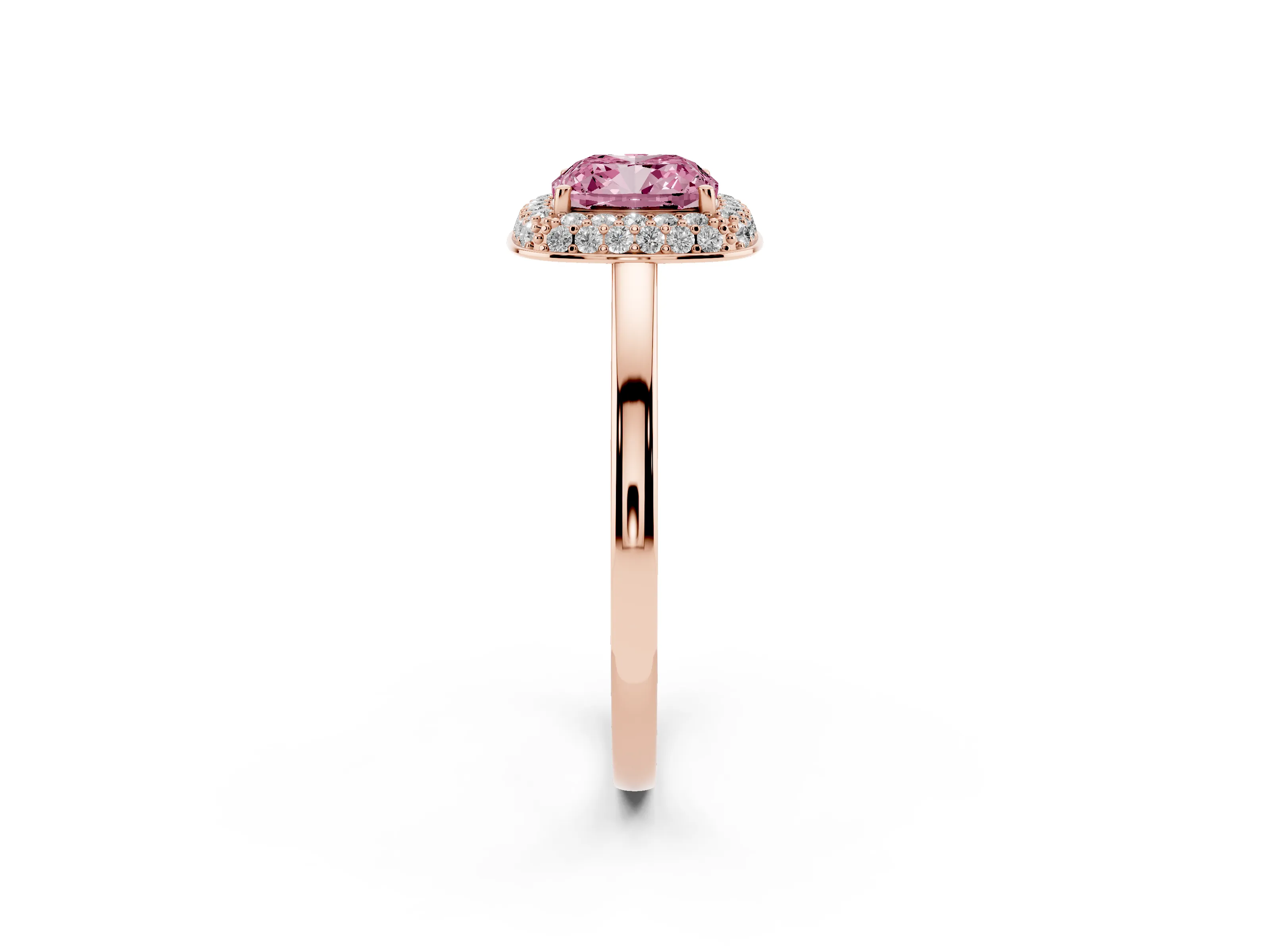 Fancy Pink Cushion Cut Diamond Halo Engagement Ring Set in Rose gold with Solitaire Band and Prong Setting
