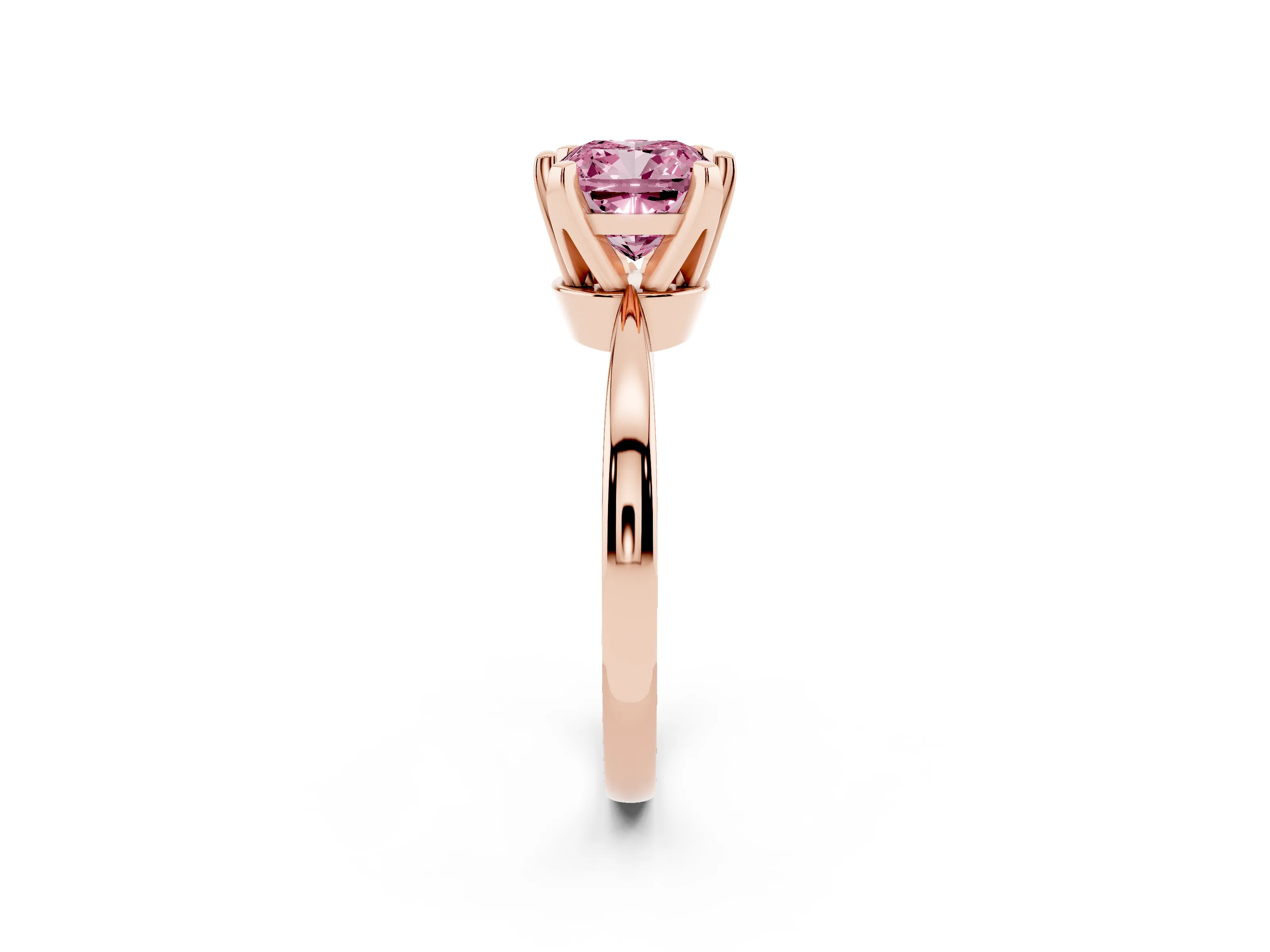 Fancy Pink Cushion Cut Diamond Solitaire Engagement Ring Set in Rose gold with Slim Tapered Solitaire Band