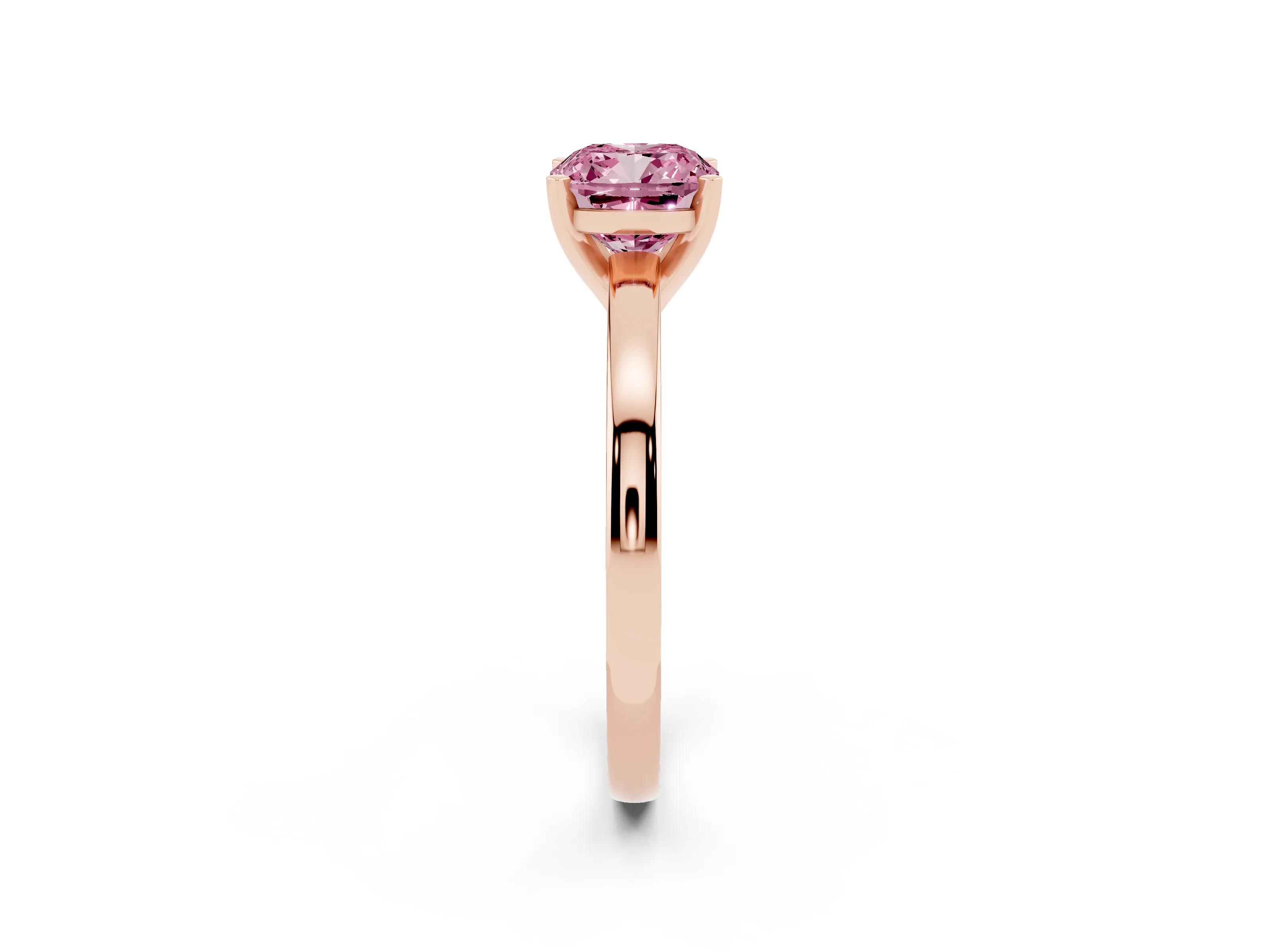 Fancy Pink Cushion Cut Diamond Solitaire Engagement Ring Set in Rose gold with Prong Setting on a Classic Band