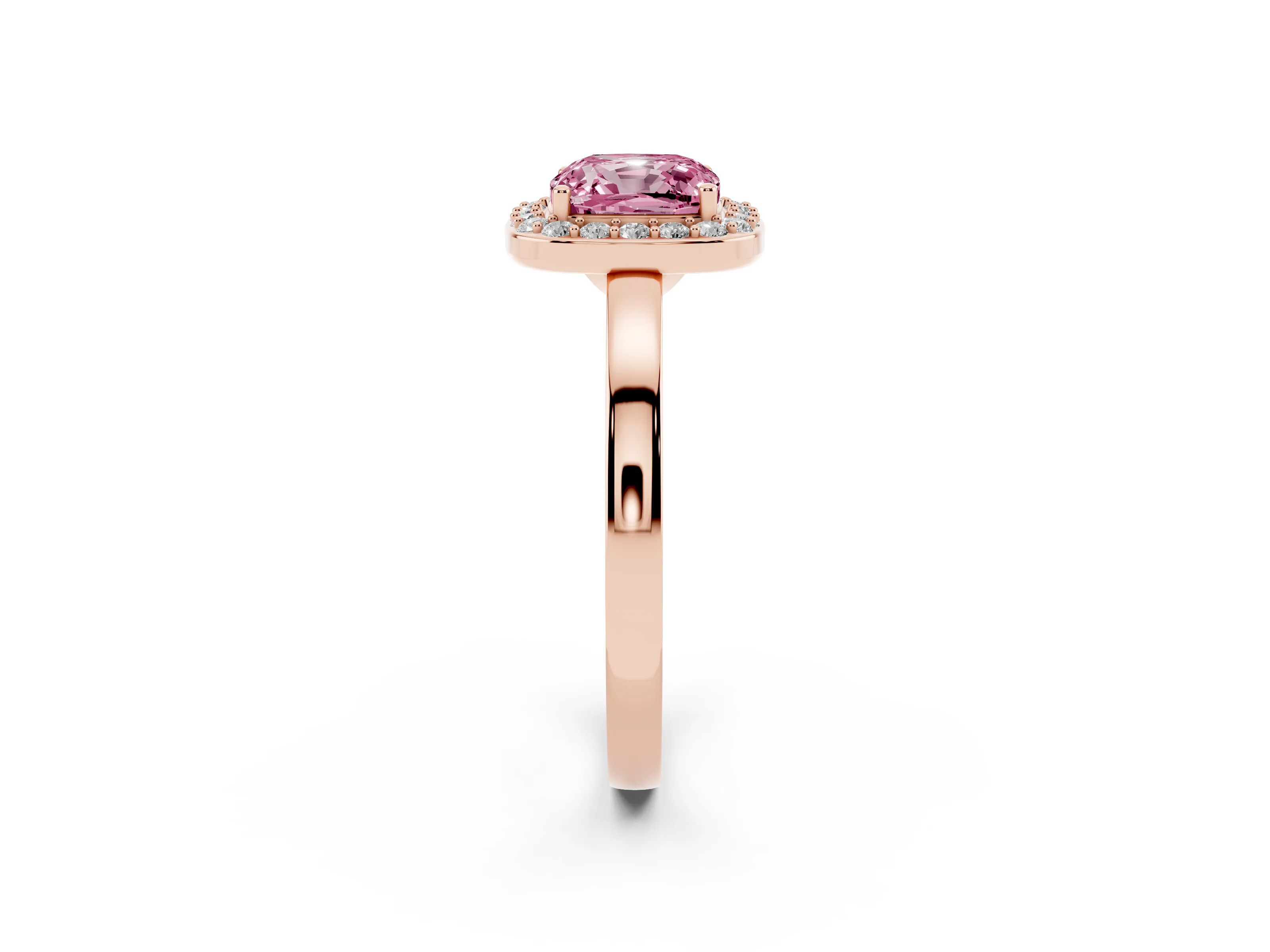 Fancy Pink Cushion Cut Diamond Halo Ring Set in Rose gold with Solitaire Band and Prong Setting