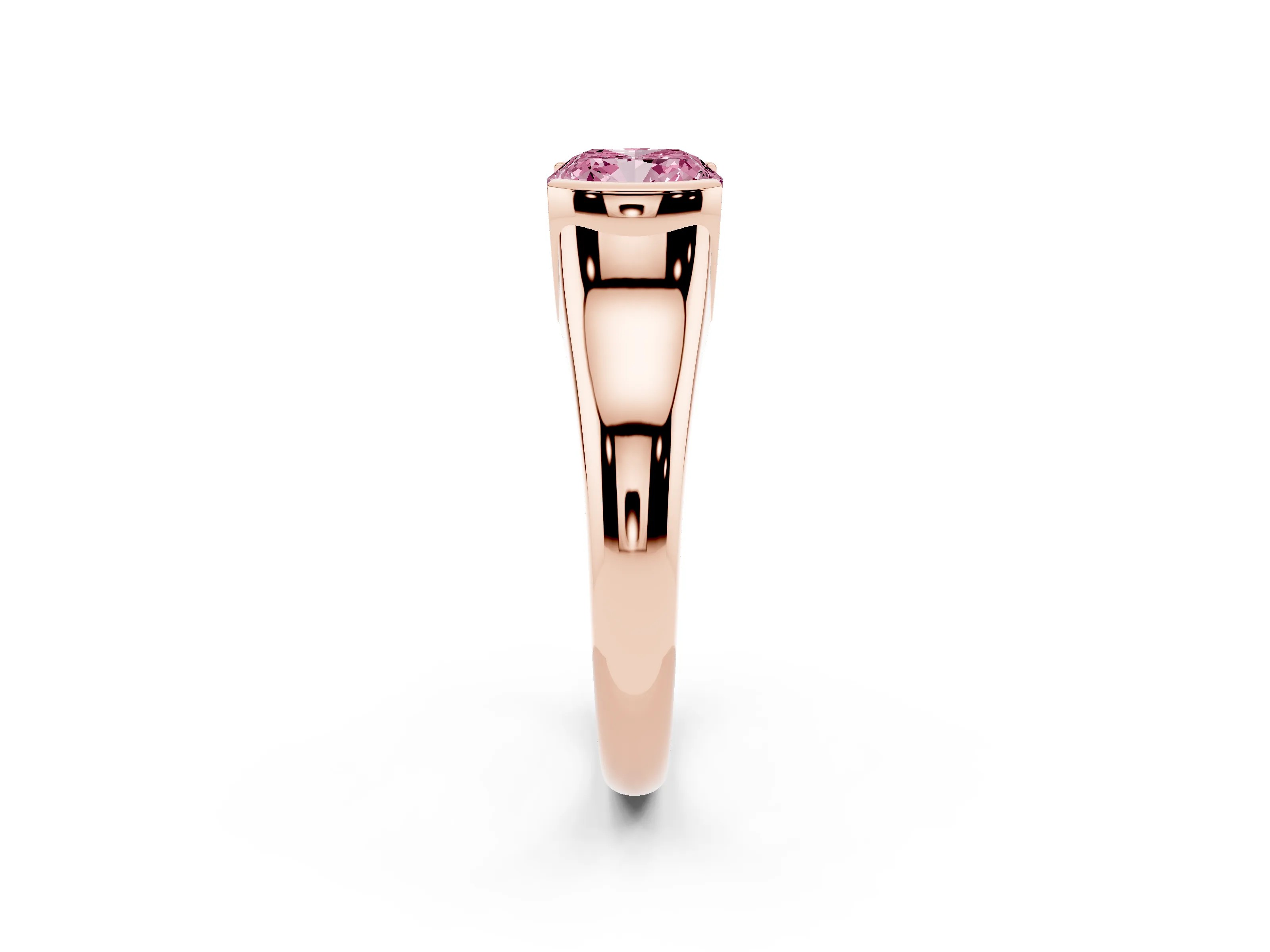Fancy Pink Cushion Cut Diamond Solitaire Tension Set Ring Set in Rose gold with Split Shank Band