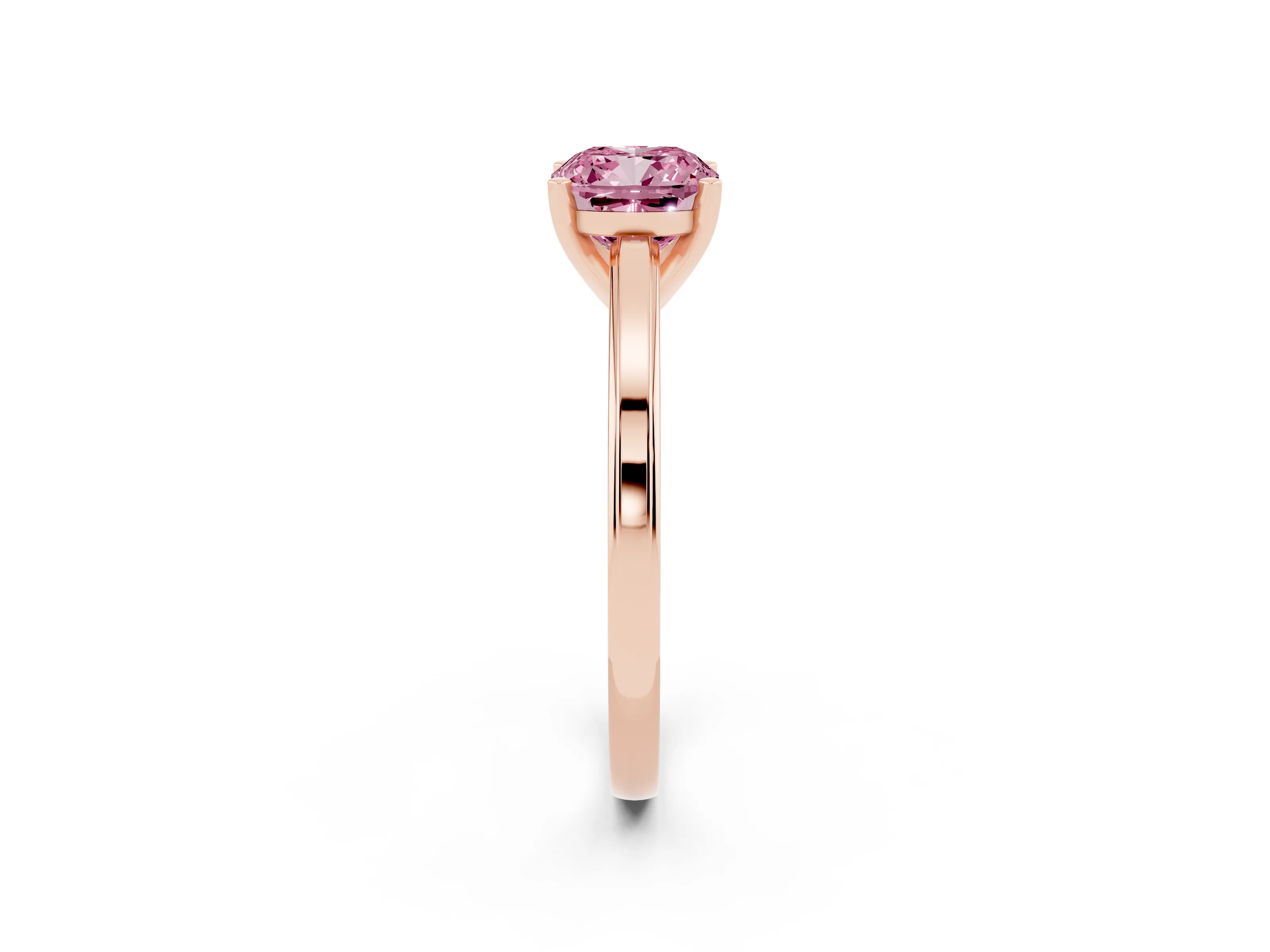 Fancy Pink Cushion Cut Diamond Solitaire Ring Set in Rose gold with Prong Setting and Classic Band