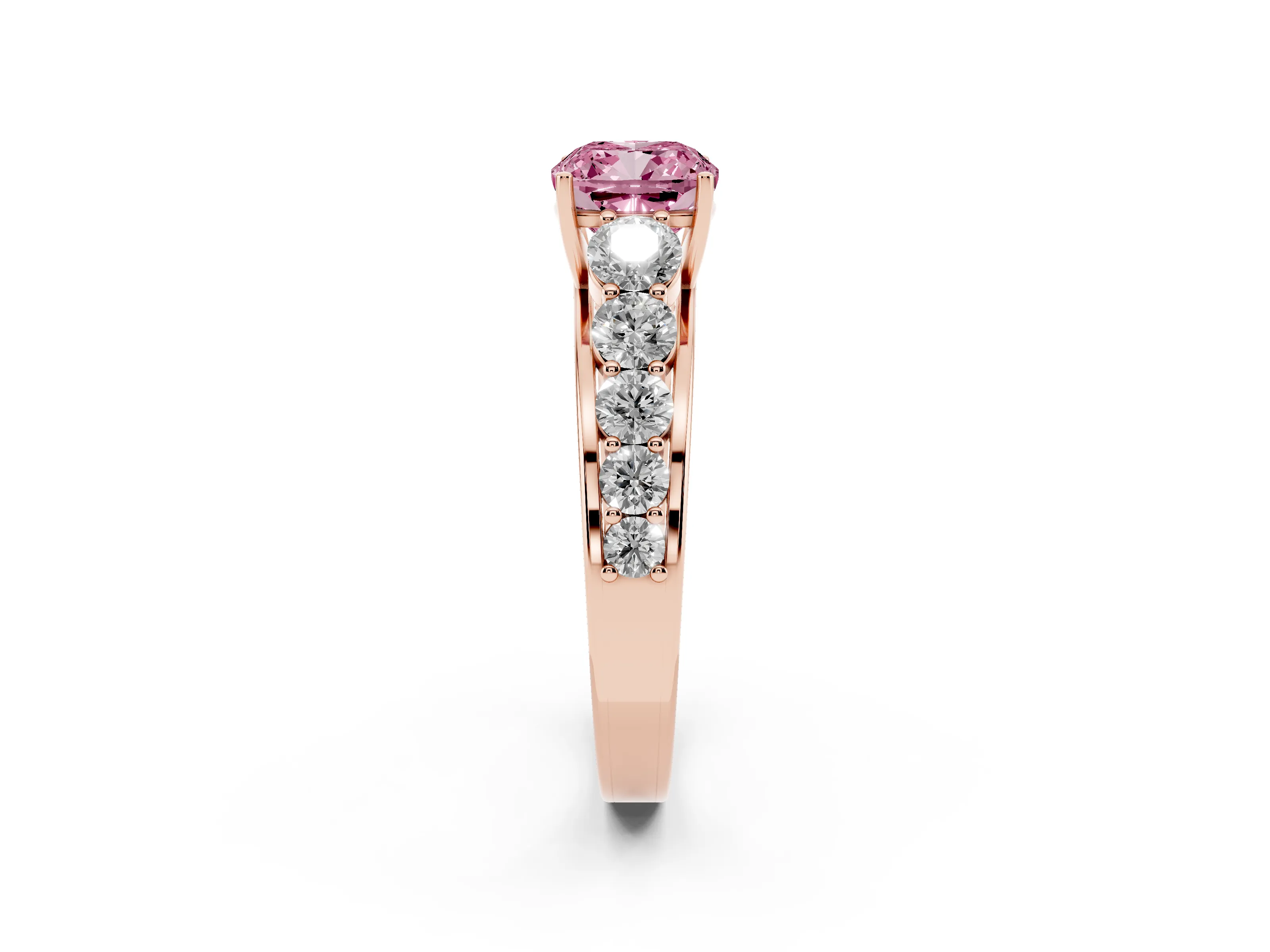 Cushion Cut Graduated Side Stone Engagement Ring Setting for a Fancy Pink Lab-Grown Diamond | Flat Top Band | Rose Gold