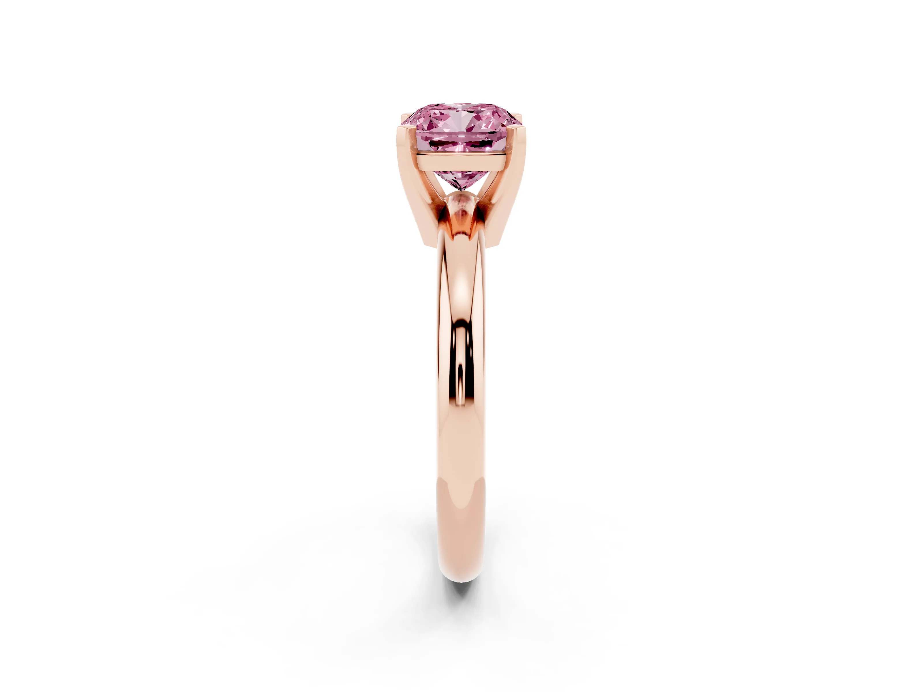 Fancy Pink Cushion Cut Diamond Solitaire Engagement Ring Set in Rose gold with Round Band and Prong Setting
