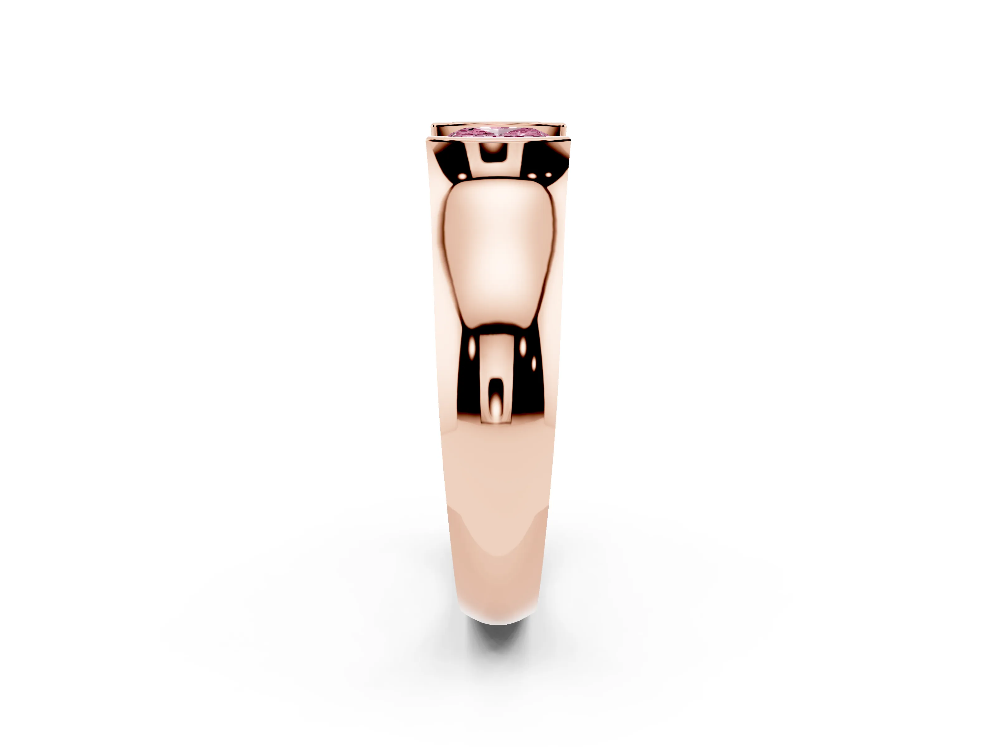 Fancy Pink Cushion Cut Diamond Bezel Solitaire Ring Set in Rose gold with Wide Band