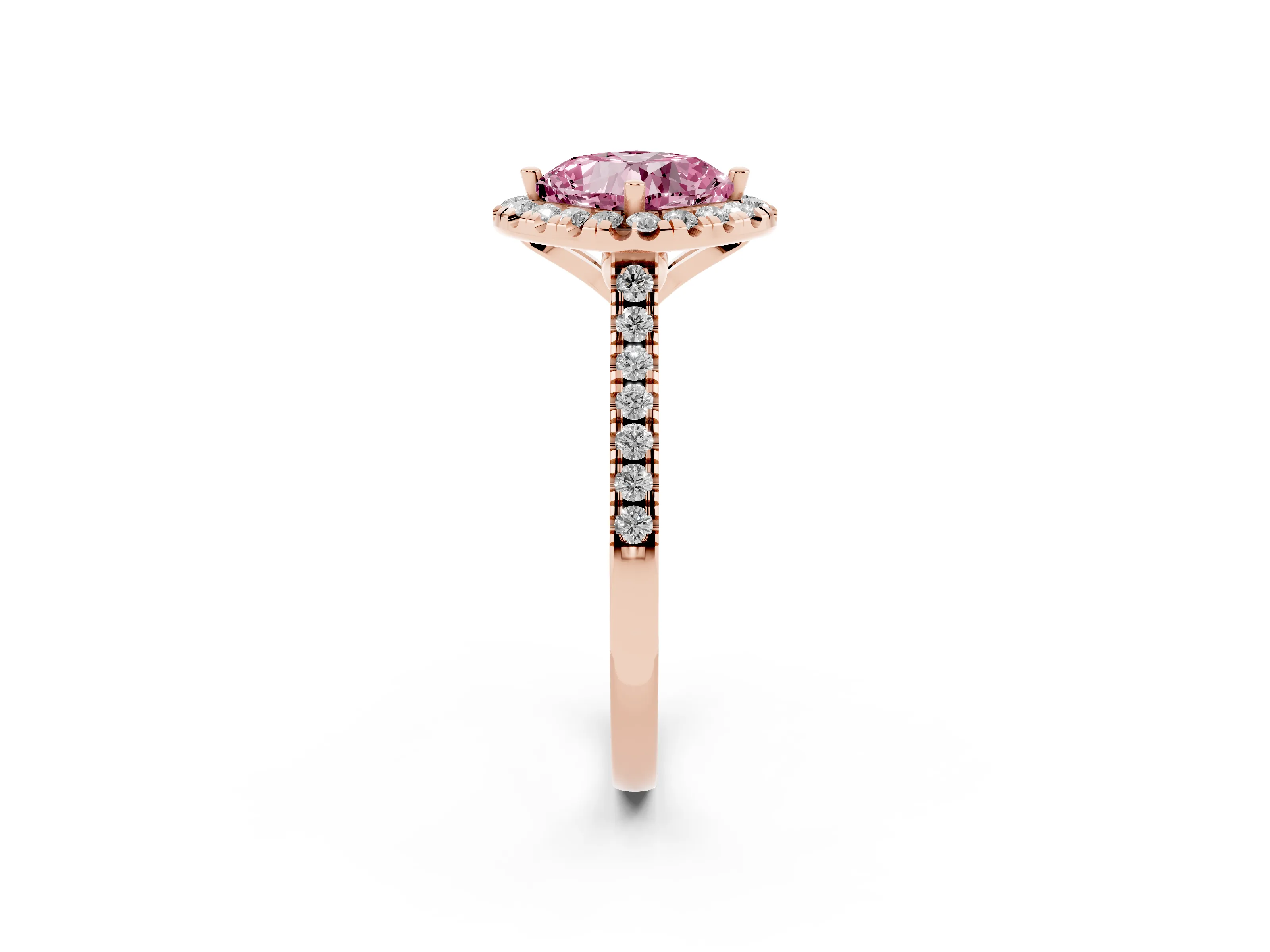 Fancy Pink Cushion Cut Diamond Cushion Halo Ring Set in Rose gold with Pavé Band