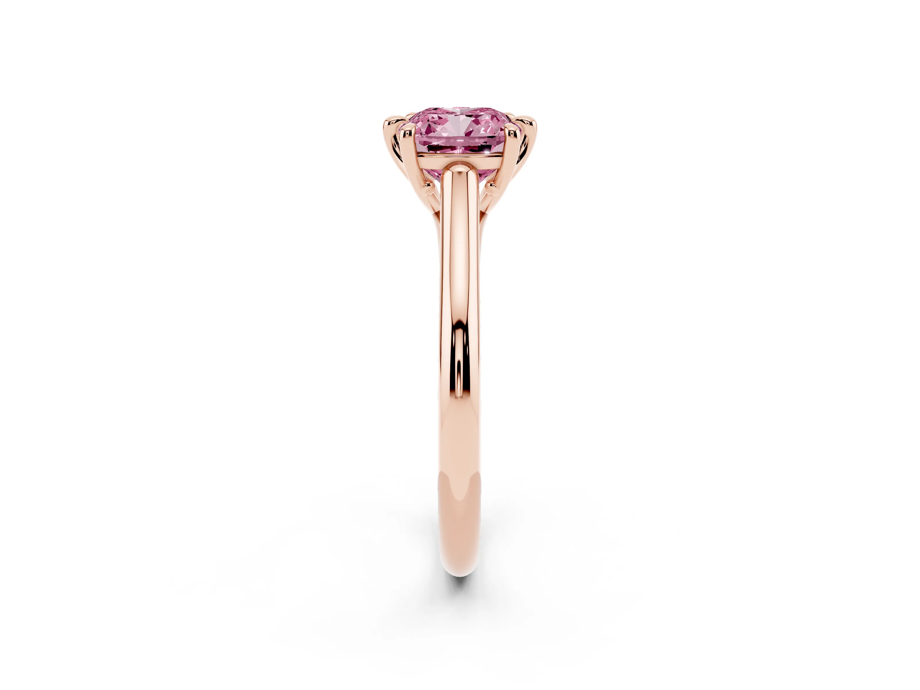 Fancy Pink Cushion Cut Diamond Solitaire Engagement Ring Set in Rose gold with Prong Setting and Plain Classic Band