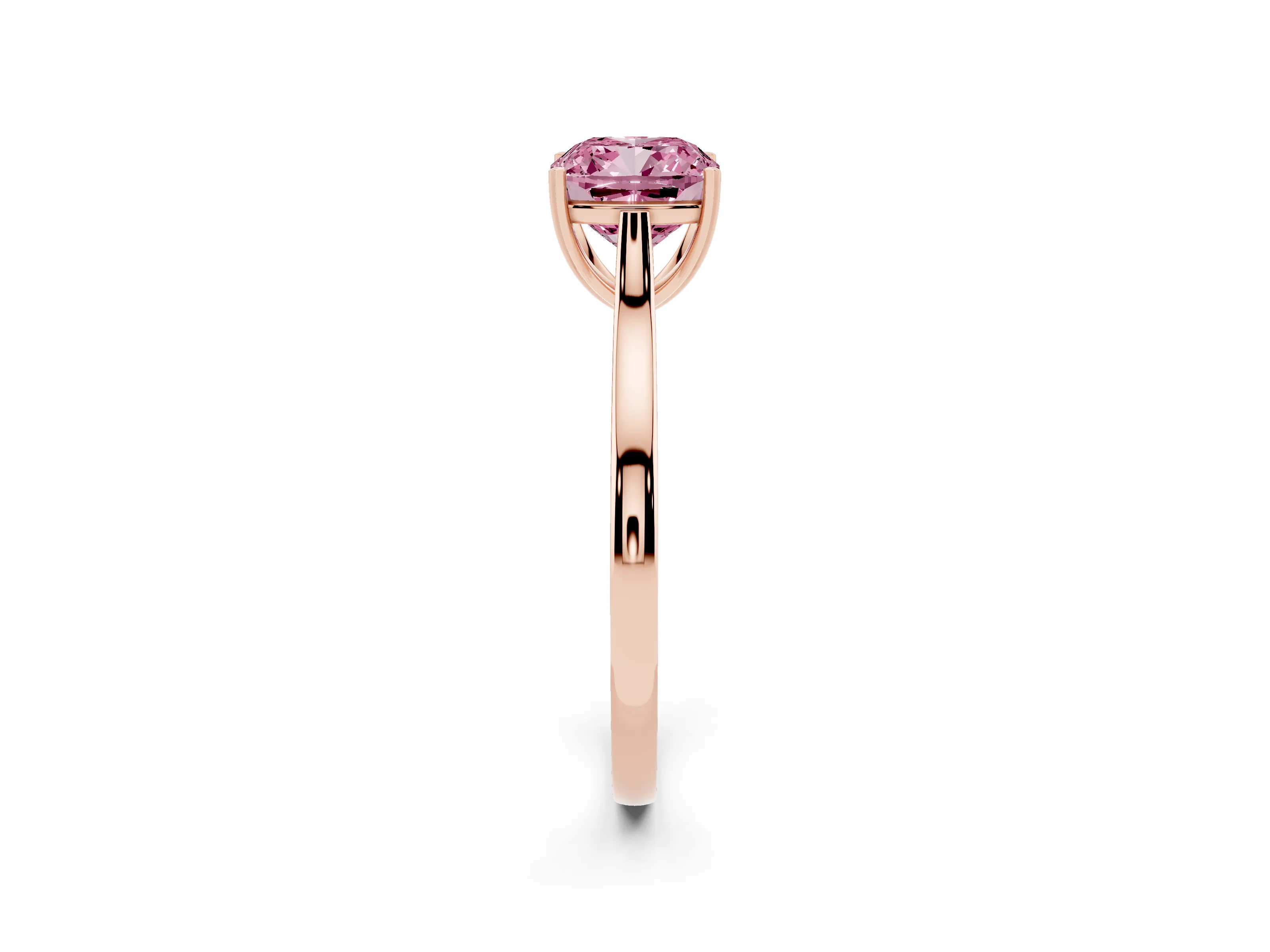 Fancy Pink Cushion Cut Diamond Solitaire Heart Prong Engagement Ring Set in Rose gold with Tapered Band