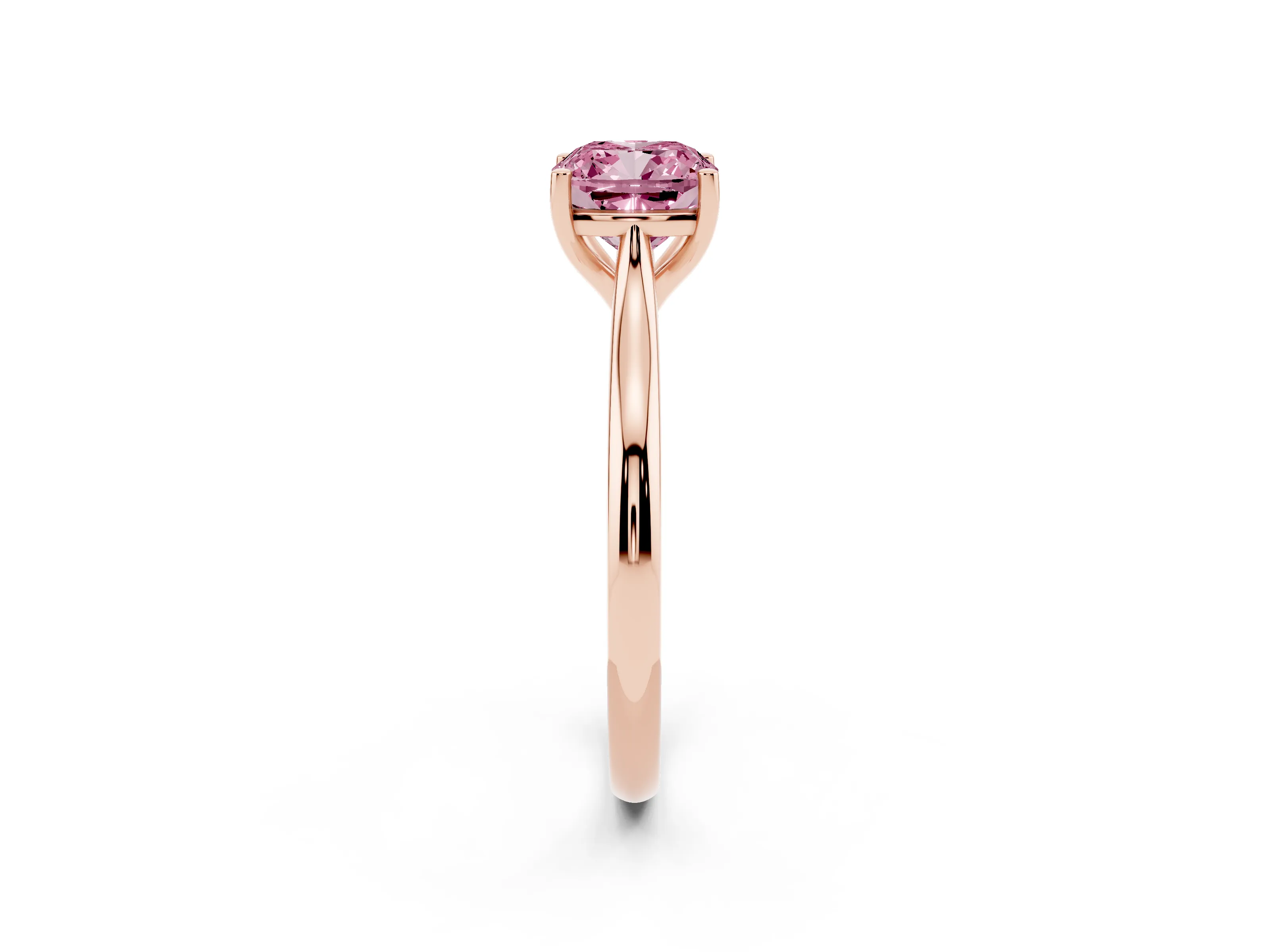 Fancy Pink Cushion Cut Diamond Solitaire Ring Set in Rose gold with Cathedral Band and Prong Setting