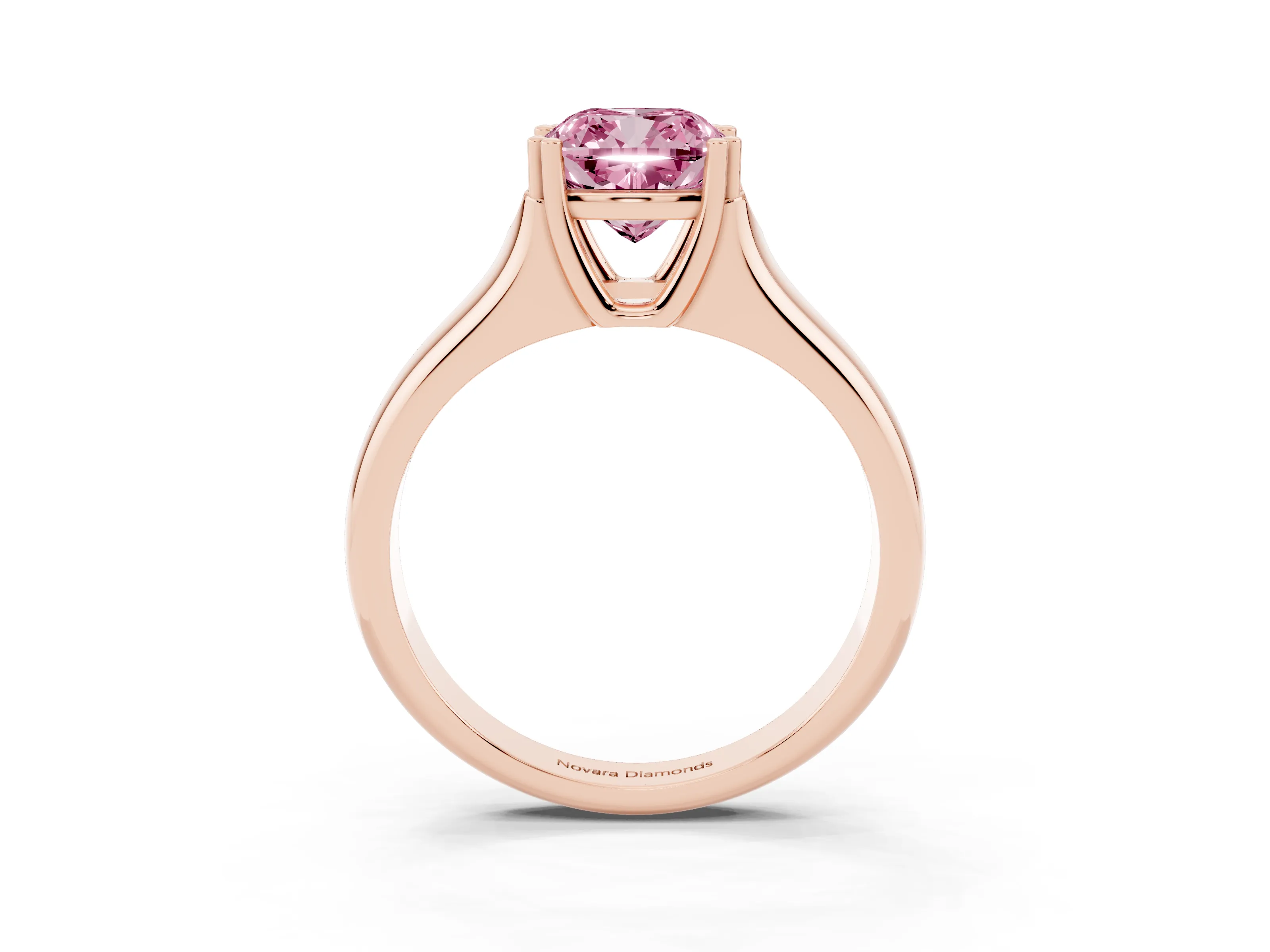 Fancy Pink Cushion Cut Diamond Solitaire Ring Set in Rose gold with Wide Band and Prong Setting
