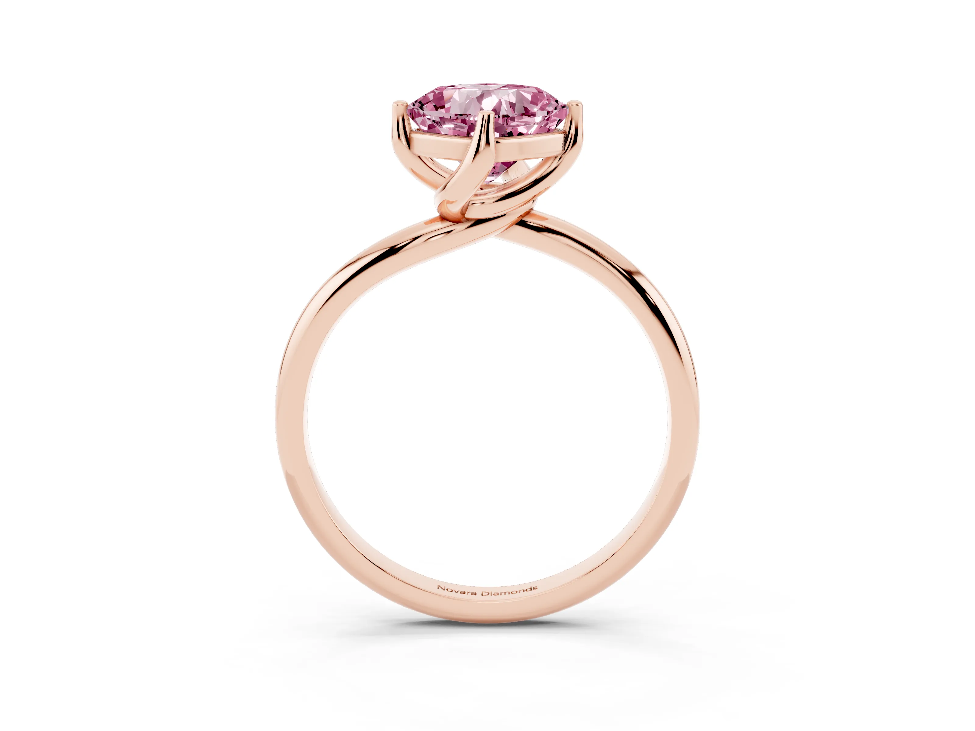 Fancy Pink Cushion Cut Diamond Solitaire Engagement Ring Set in Rose gold with Classic Plain Band