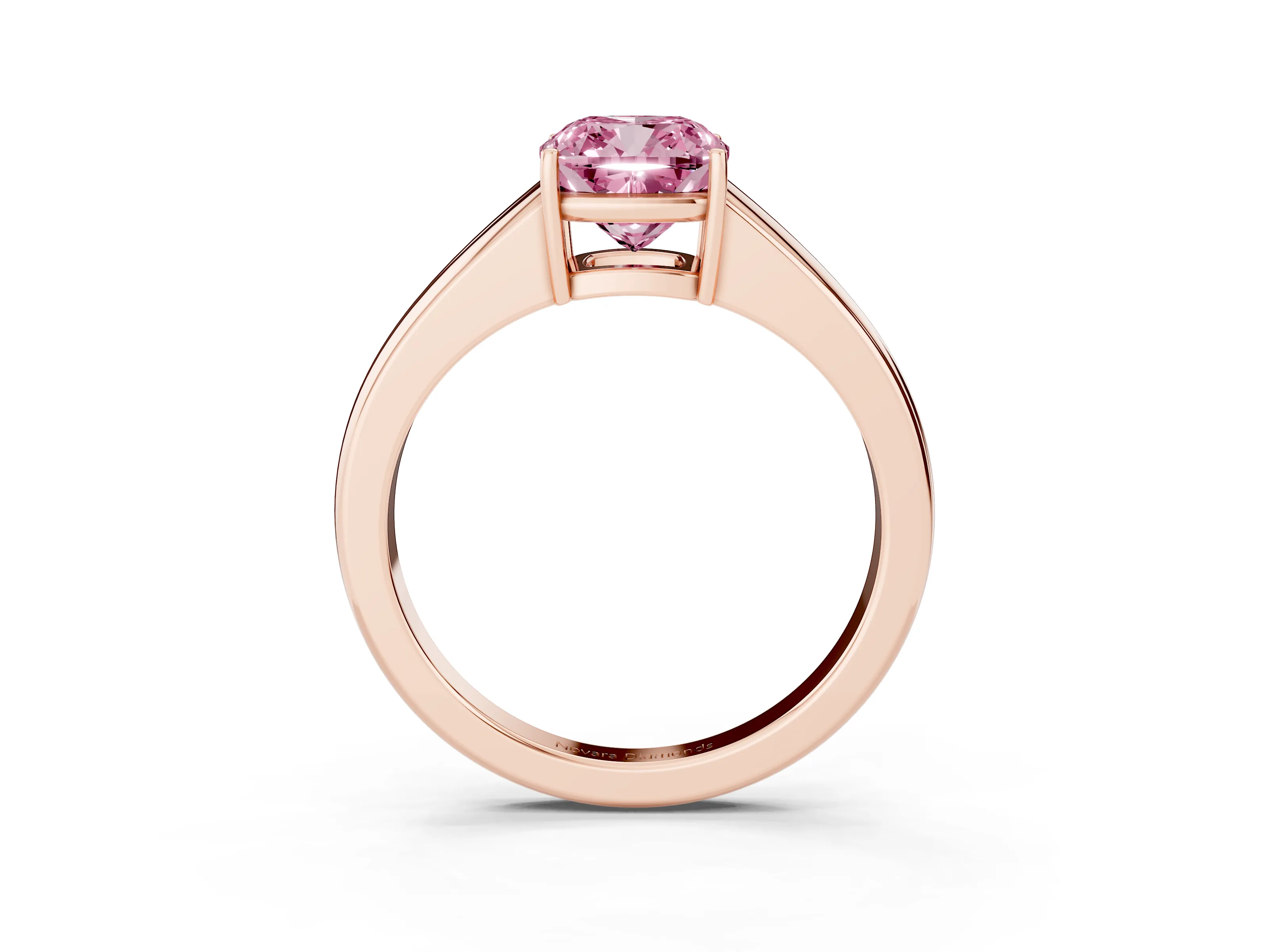 Fancy Pink Cushion Cut Diamond Solitaire Ring Set in Rose gold with Tapered Band and Prong Setting