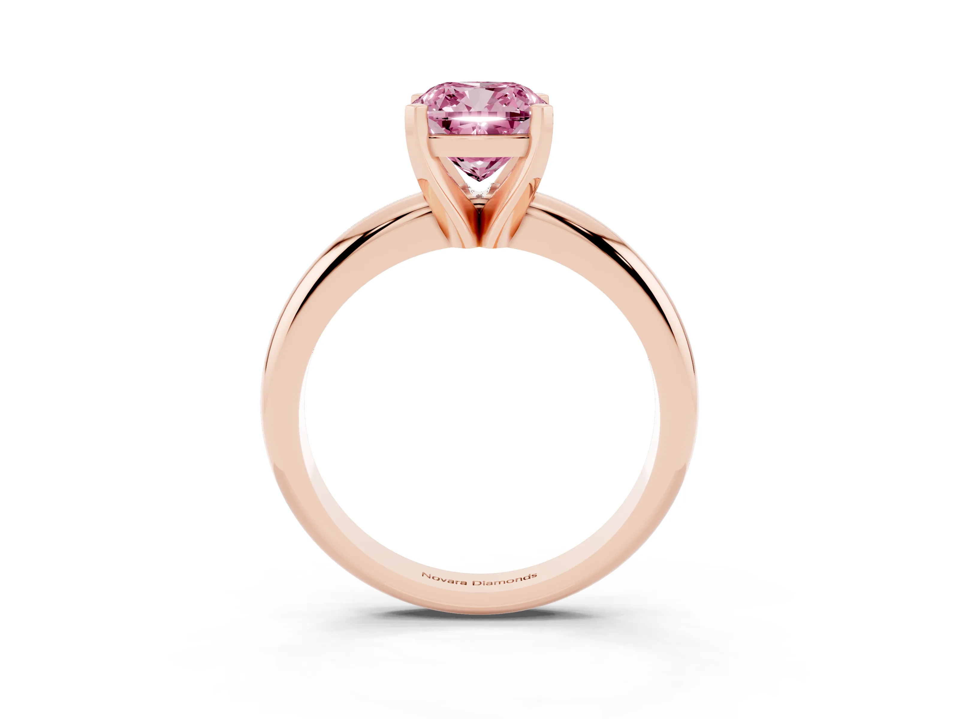 Fancy Pink Cushion Cut Diamond Solitaire Engagement Ring Set in Rose gold with Round Band and Prong Setting