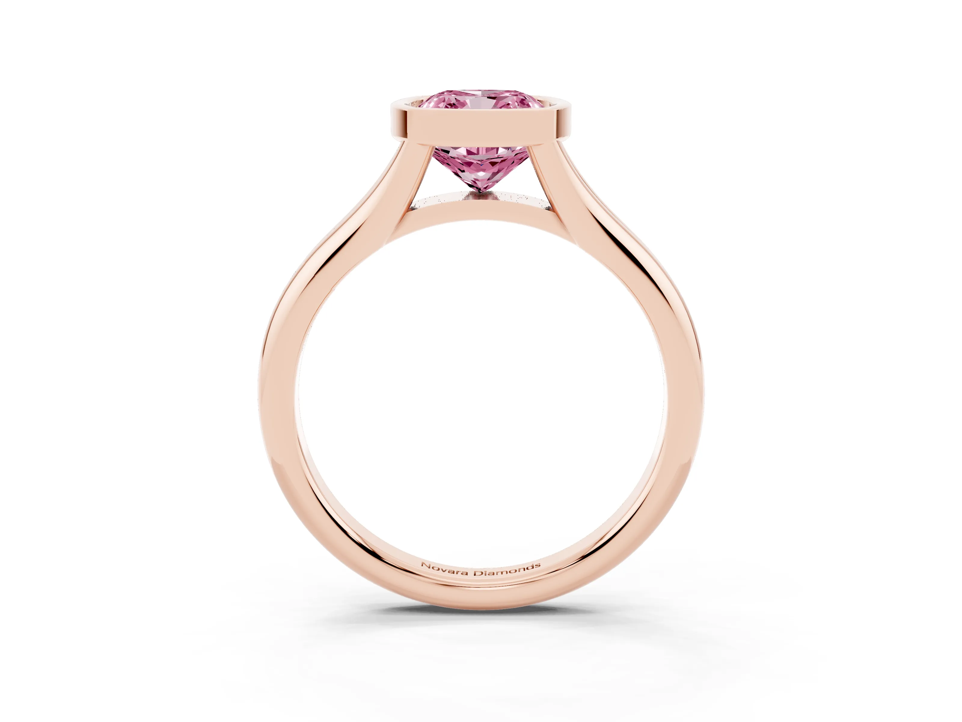 Fancy Pink Bezel Set Cushion Cut Diamond Solitaire Ring Set in Rose gold with Smooth Band