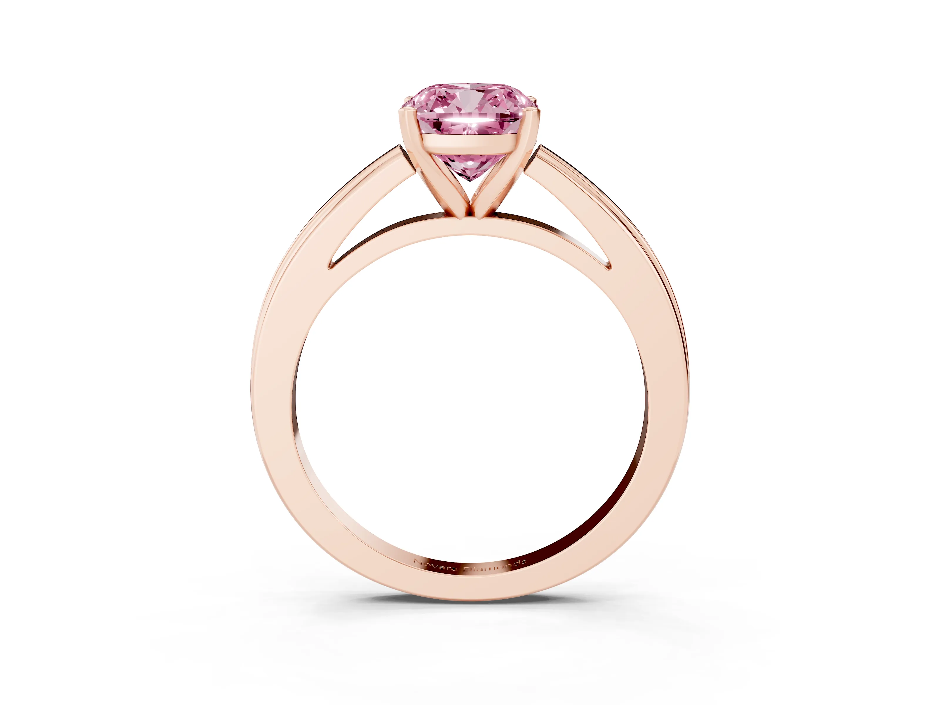 Fancy Pink Cushion Cut Diamond Solitaire Ring Set in Rose gold with Prong Setting and Classic Band