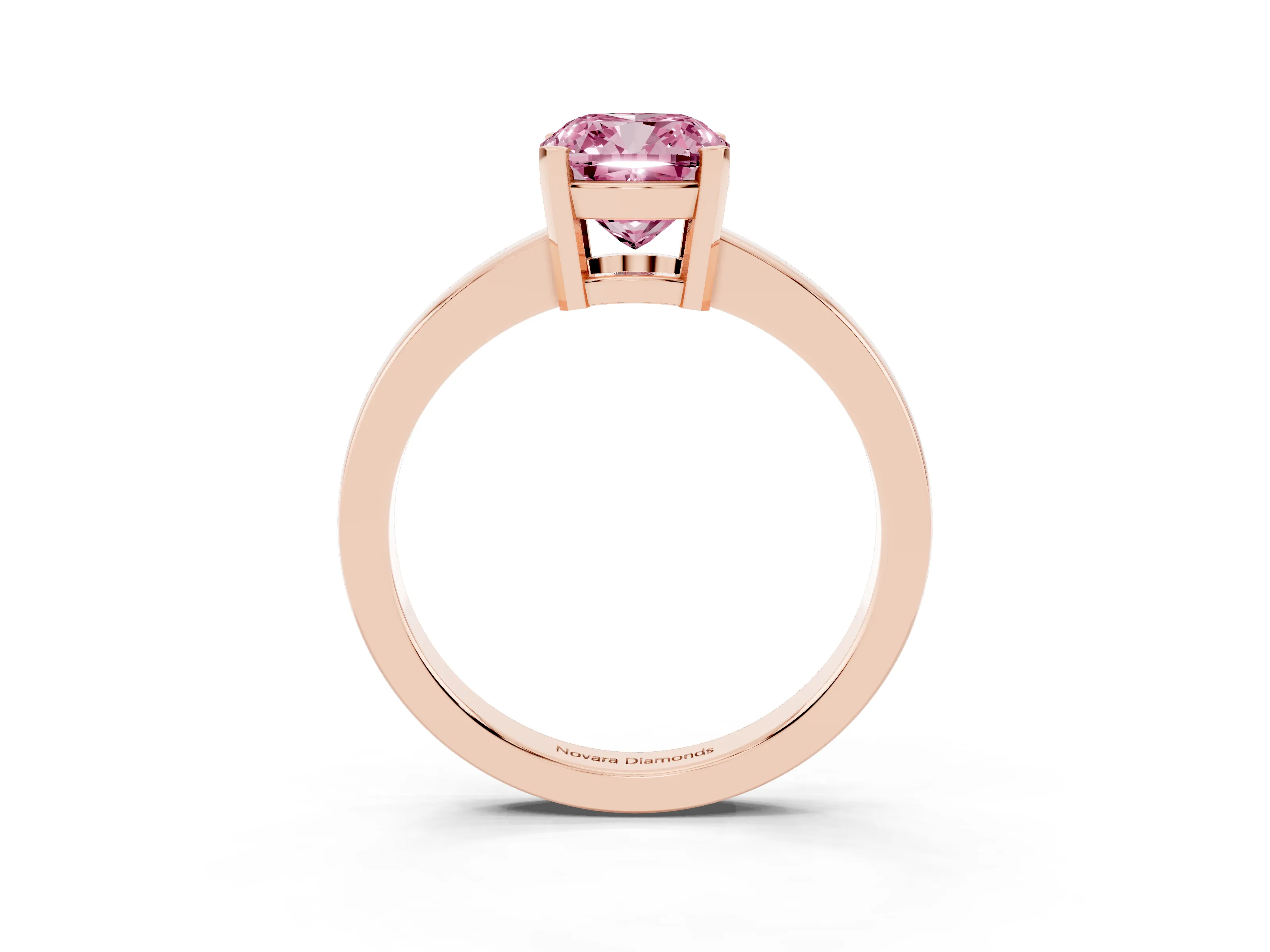 Fancy Pink Cushion Cut Diamond Solitaire Ring Set in Rose gold with Prong Head and Smooth Polished Band
