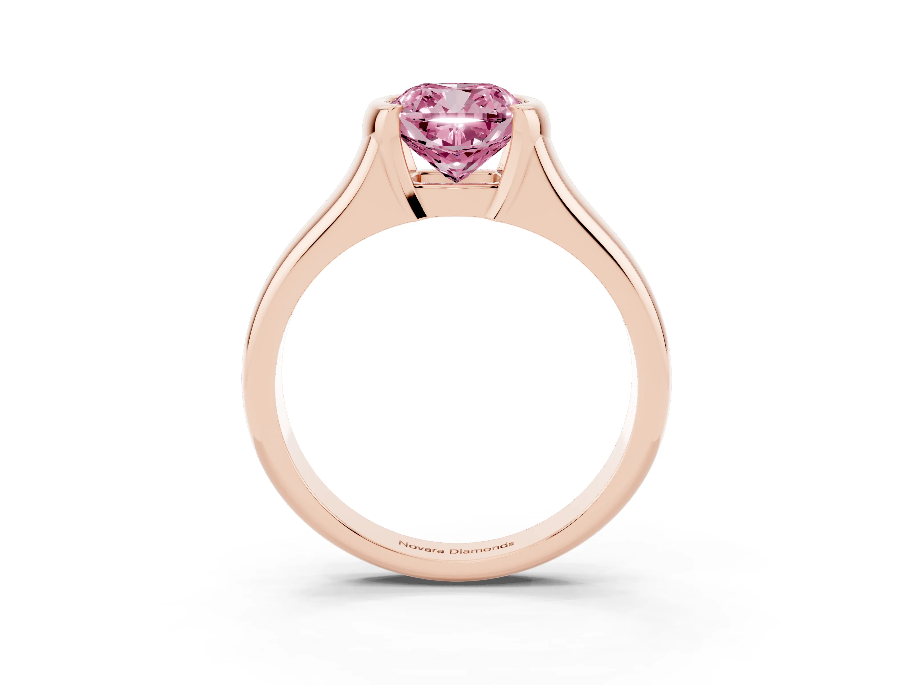 Fancy Pink Cushion Cut Diamond Solitaire Tension Set Ring Set in Rose gold with Split Shank Band