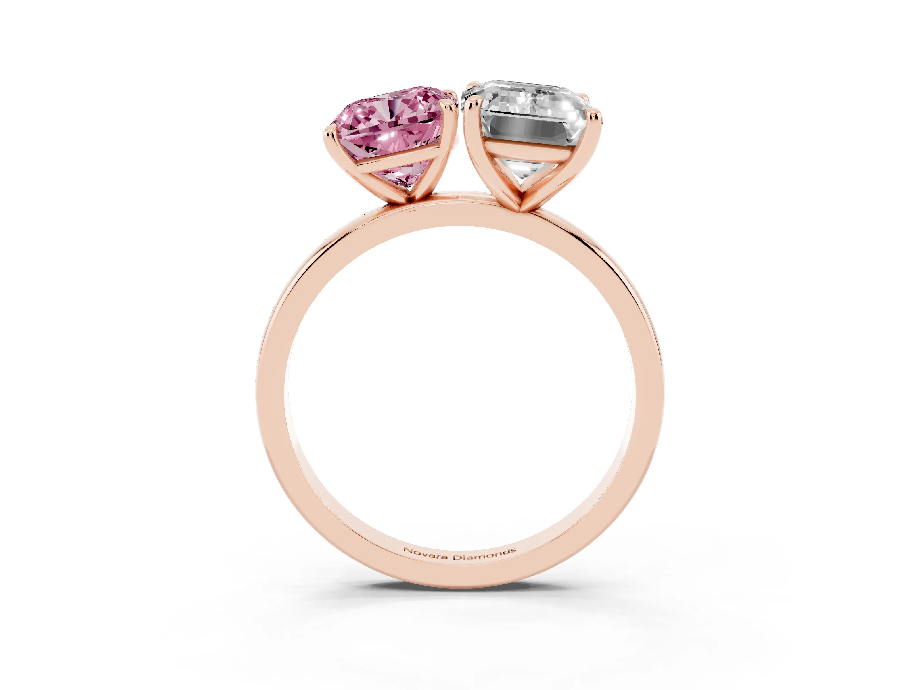 Fancy Pink Cushion Cut and Emerald Cut Toi Moi Ring Set in Rose gold with Prong Setting
