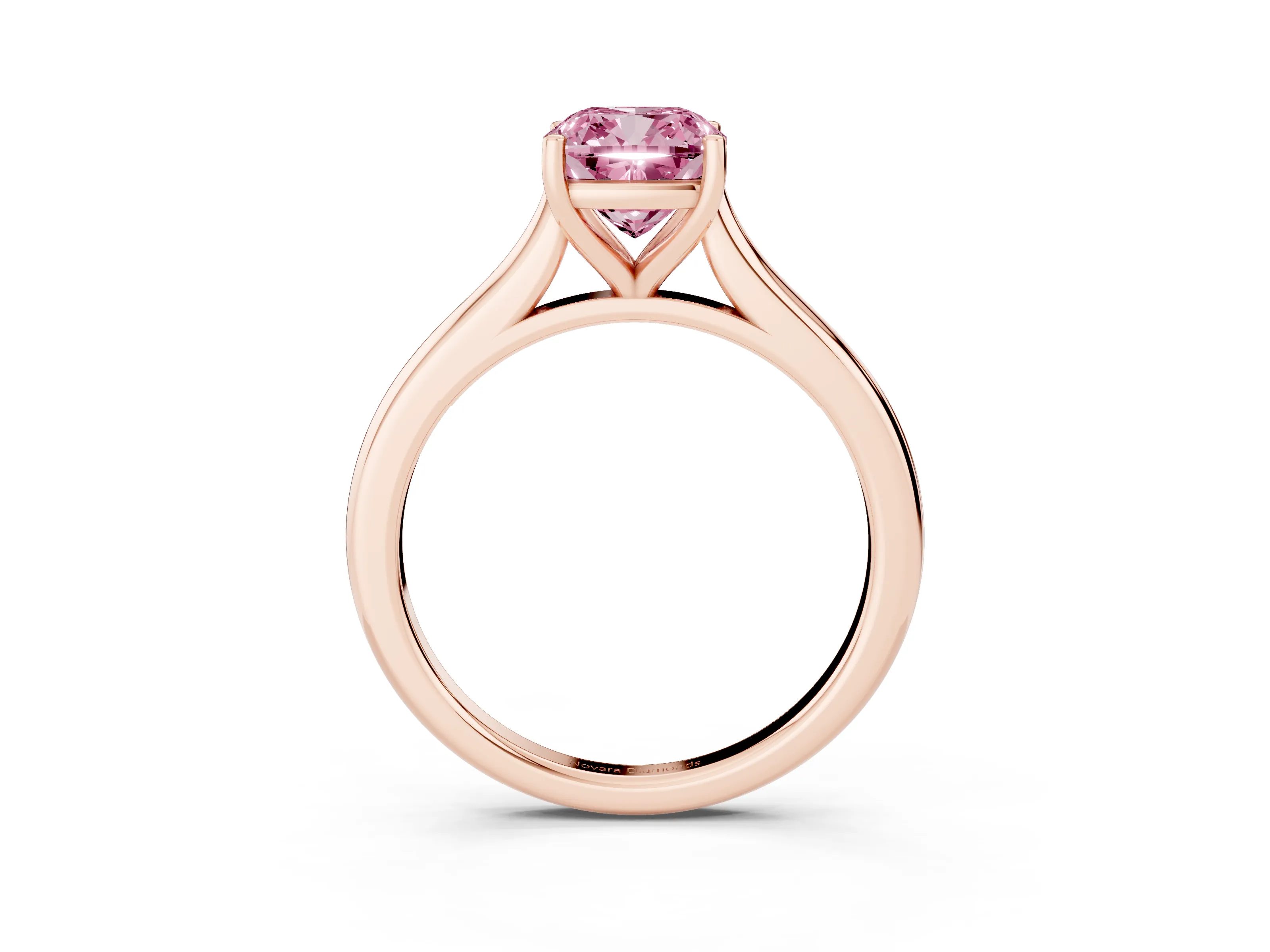 Fancy Pink Cushion Cut Diamond Solitaire Ring Set in Rose gold with Cathedral Band and Prong Setting