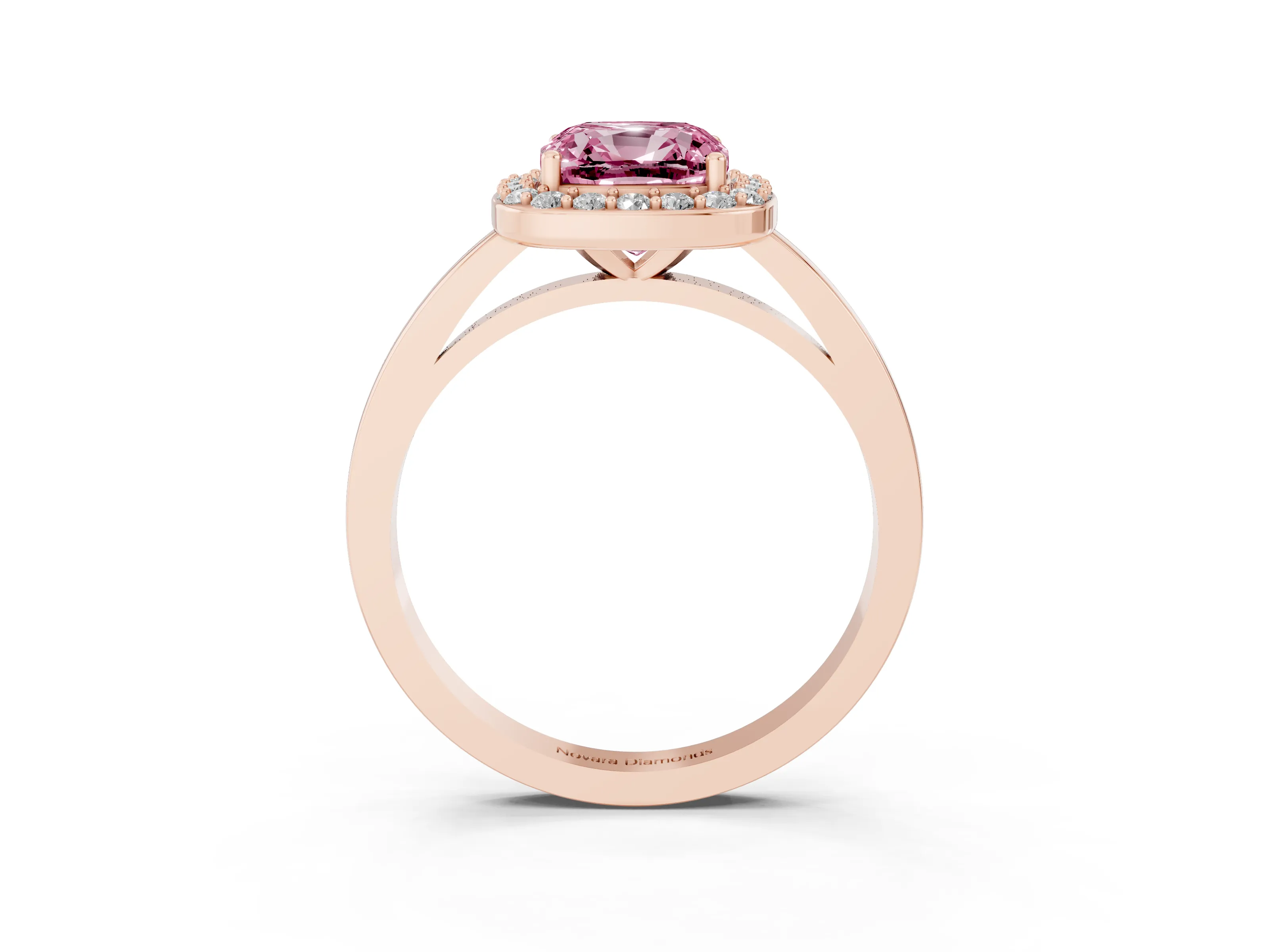 Fancy Pink Cushion Cut Diamond Halo Ring Set in Rose gold with Solitaire Band and Prong Setting