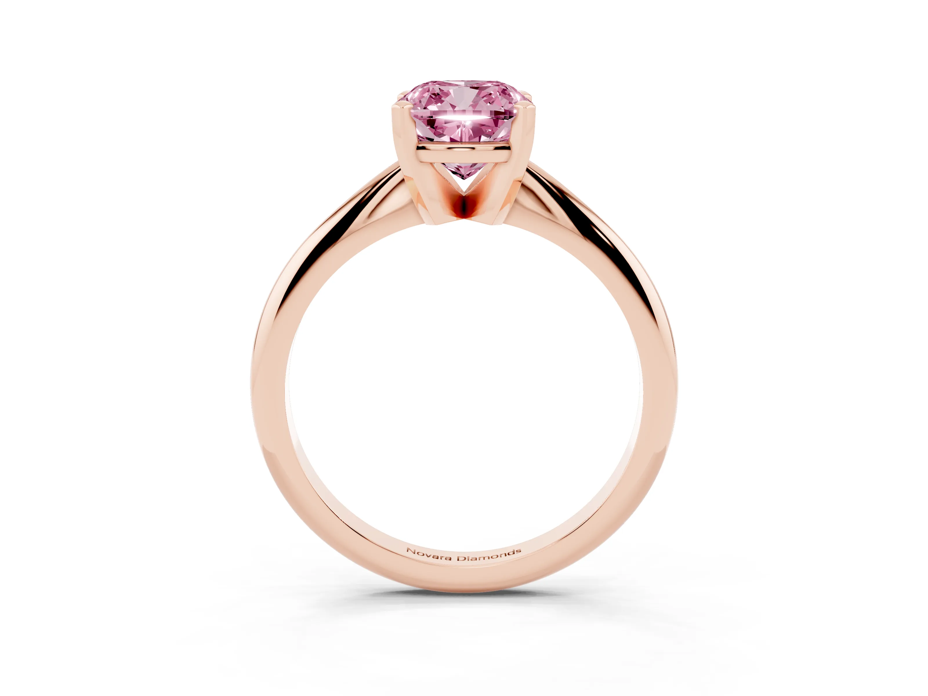 Fancy Pink Cushion Cut Diamond Solitaire Ring Set in Rose gold with Prong Setting on a Plain Round Band