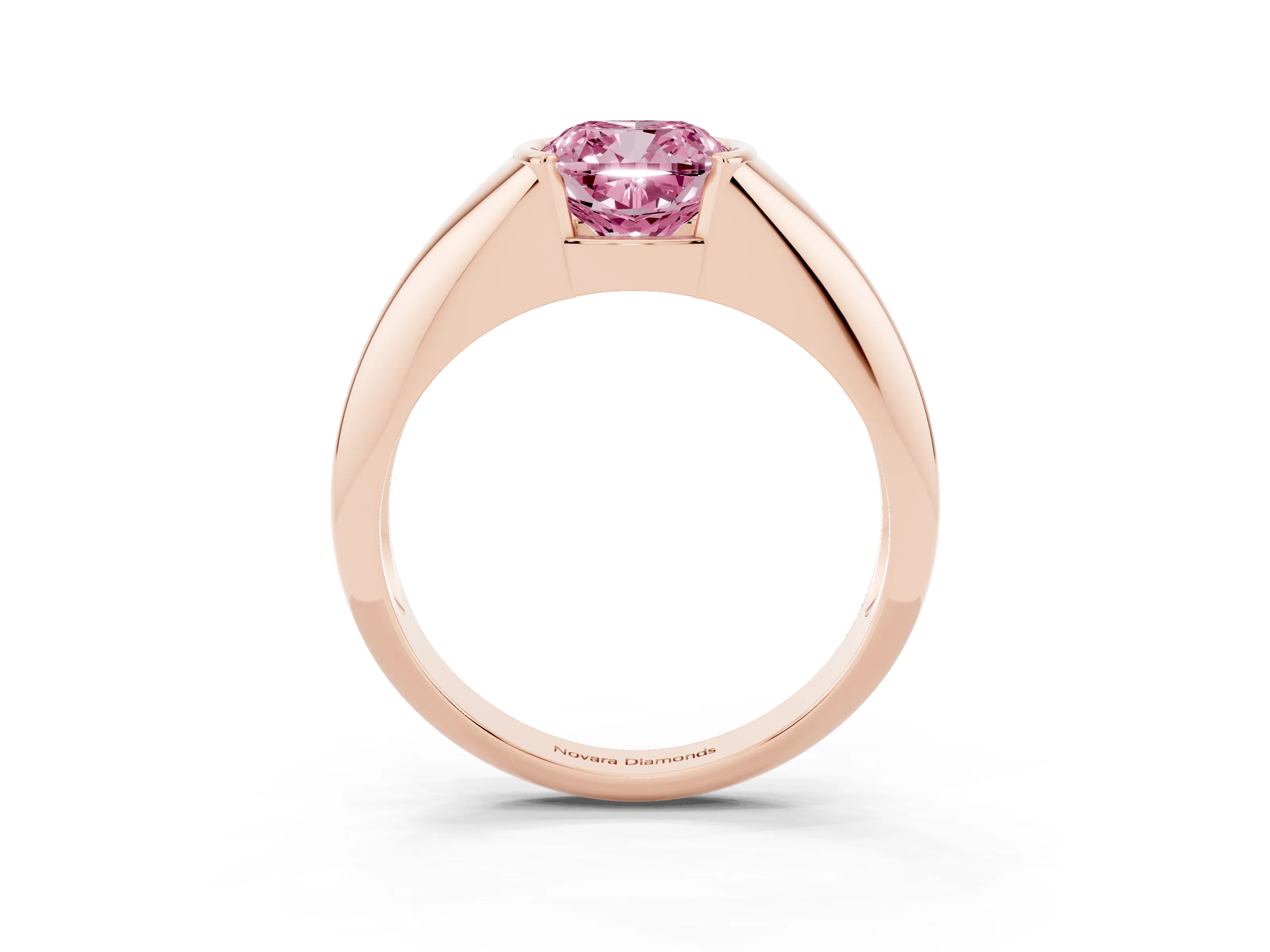 Fancy Pink Cushion Cut Diamond Solitaire Tension Set Ring Set in Rose gold